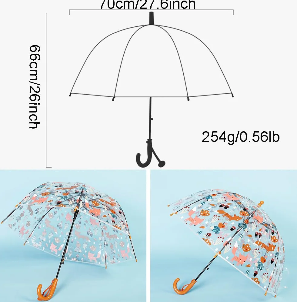 ThreeH Parapluie automatique pour enfants avec poignée ergonomique et étiquette d'identification