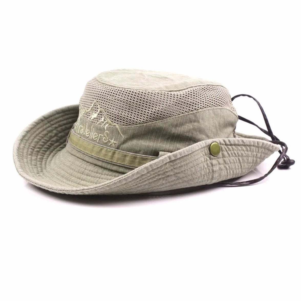 Chapeau Bucket Homme Femme Anti UV Pliable Coton Respirant Sangle Menton Réglable