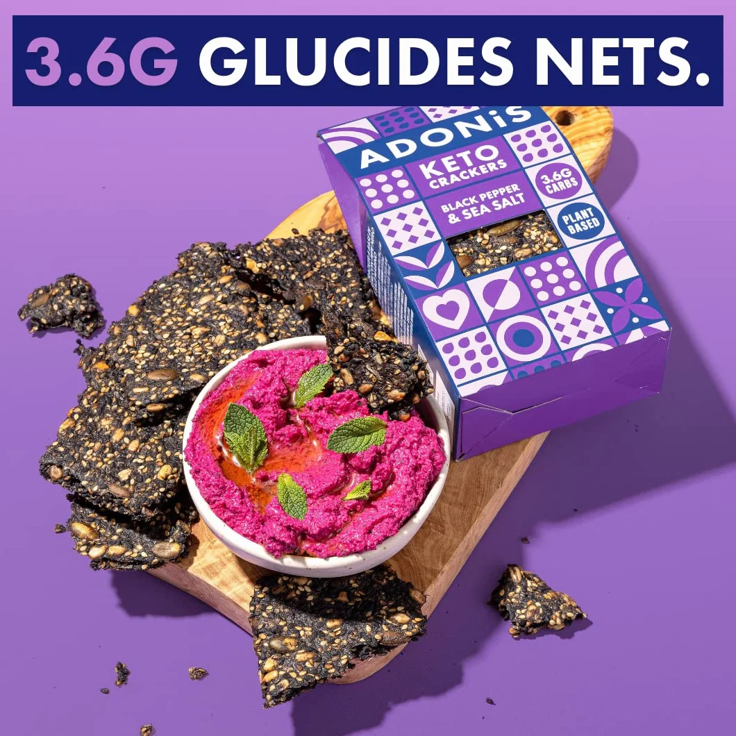 Craquantes Adonis Keto Olive et Graines de Chia (lot de 10 cracker de 60g) | Végétalien et Keto l 100% Naturel (Poivre Noir & Sel Marin)