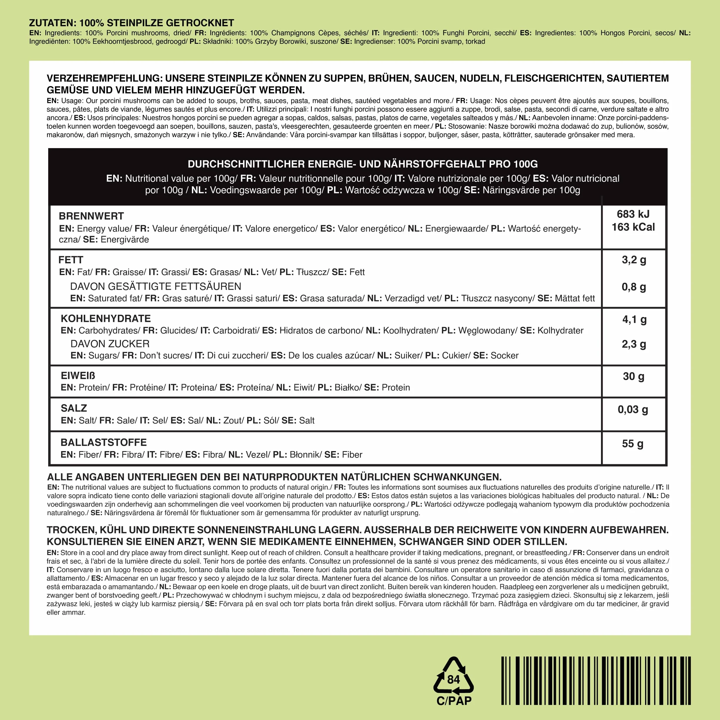 IDDA Herbal Cèpes Séchés 100g, Boletus Edilus, Champignons Porcini Entiers Séchés pour la Cuisine