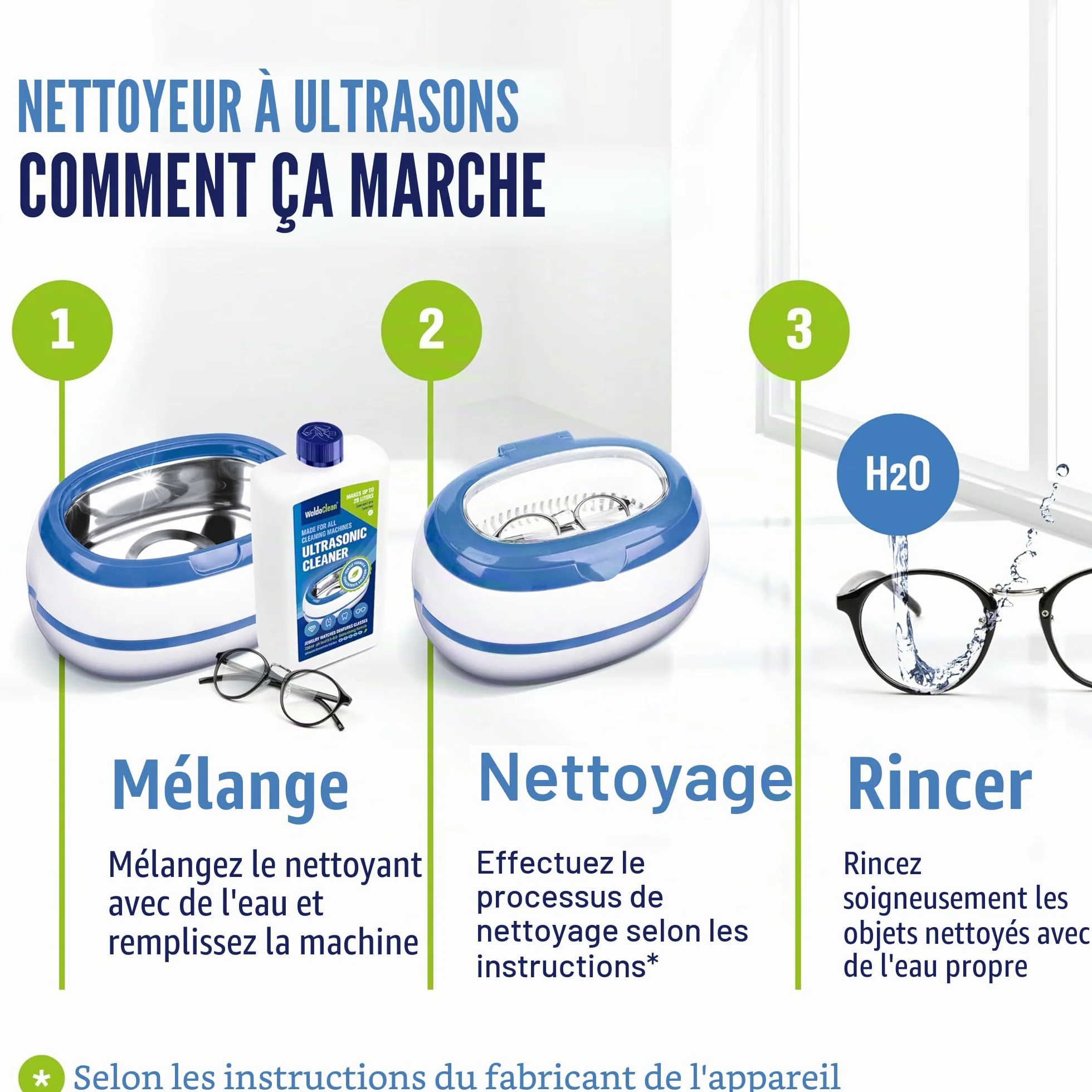 WoldoClean Nettoyant Ultrasons Concentré 750ml - Liquide pour Bac à Ultrasons, Sans Alcool