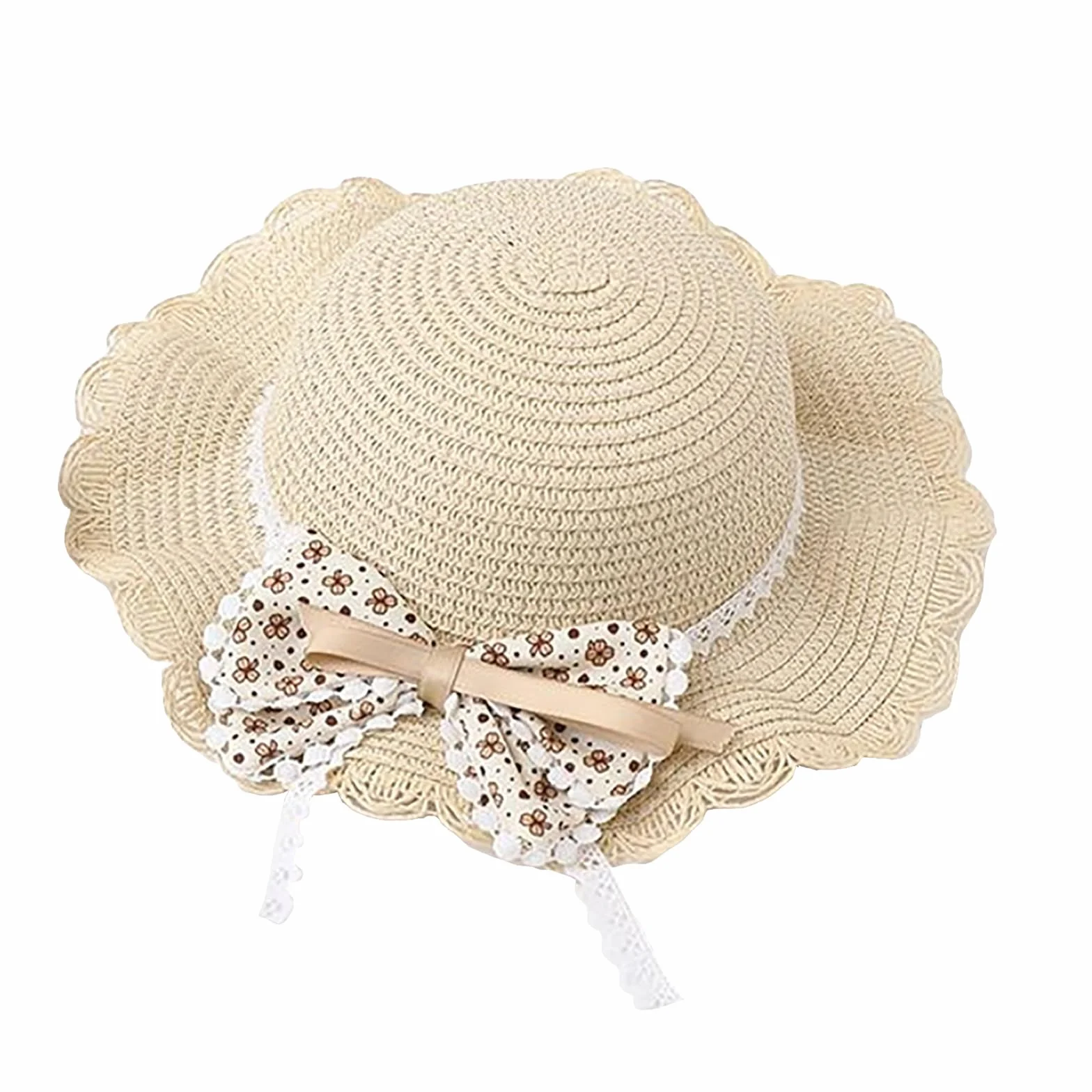 Chapeau de Paille Fille avec Sac en Paille Décoration Noeud Papillon Enfant 3-7 Ans Plage