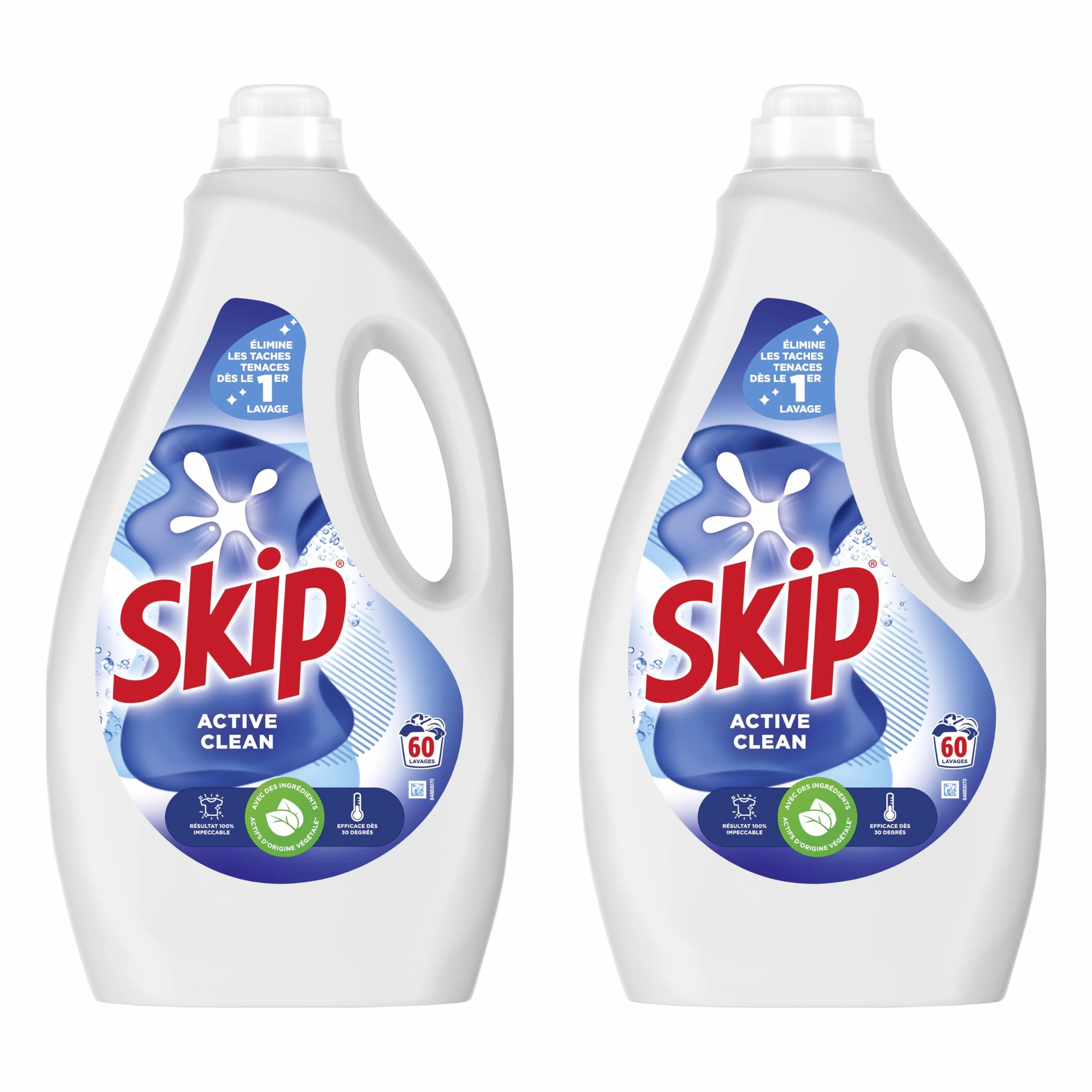 Skip - Lessive Liquide Active Clean - Propreté Impeccable - Fraîcheur Longue Durée - Détache les vêtements tout en respectant fibres et couleurs - 2x60 Lavages