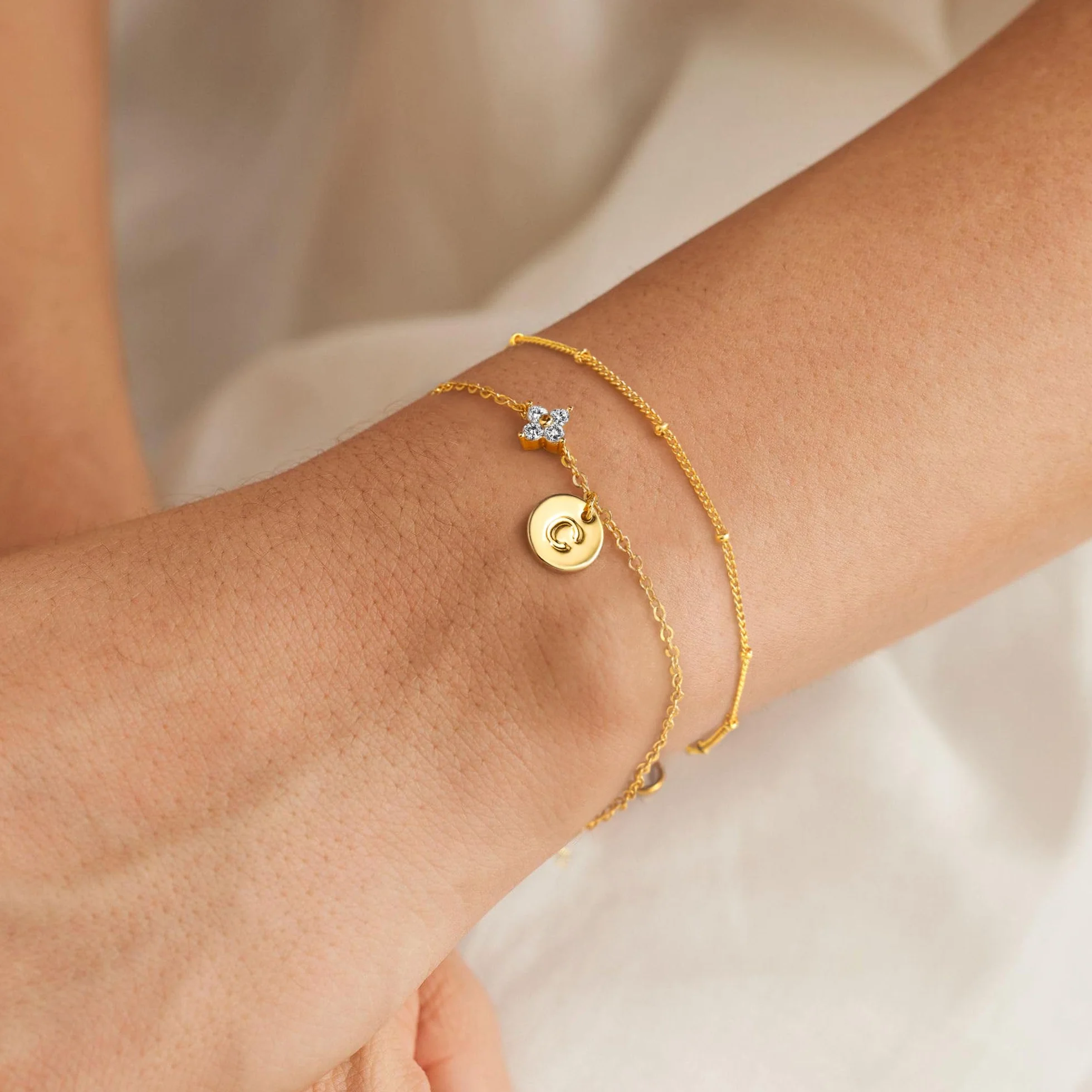 TINGN bracelet femme plaqué or 14 carats lettre trèfle quatre feuilles