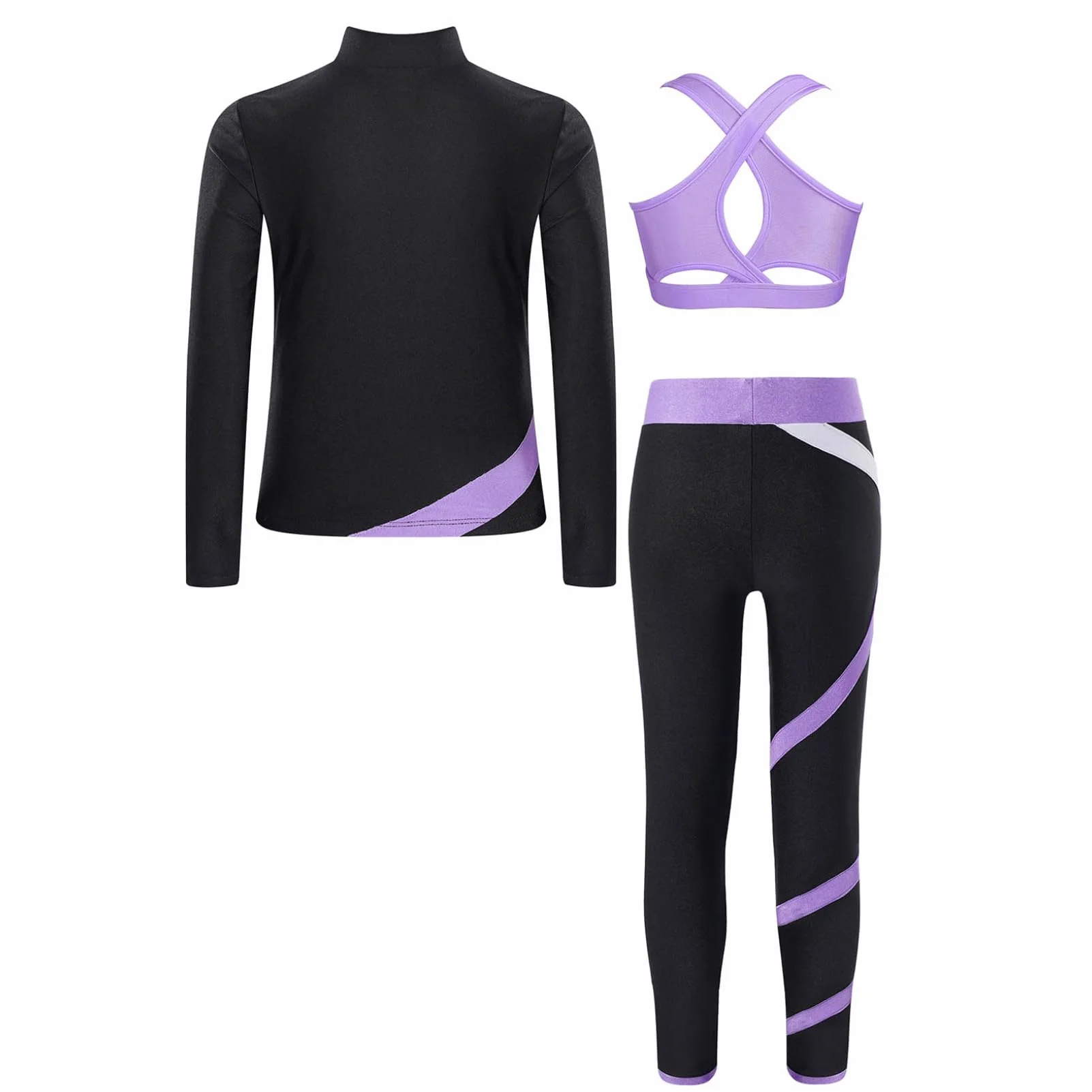 Oyolan Ensemble Sport Fille Survêtement Veste Débardeur Legging Gym Gymnastique 5-16 Ans