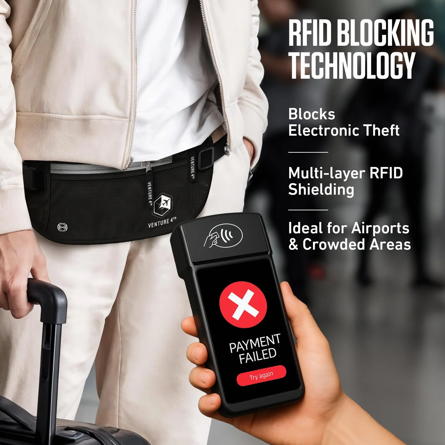 Venture4th Ceinture Portefeuille de Voyage Sécurité RFID Cachée Taille Noir