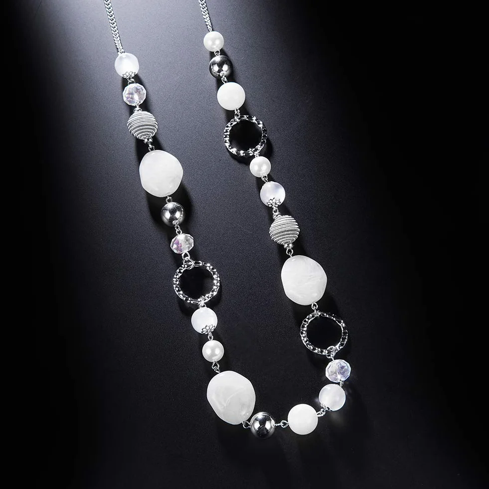 FULU AUTUMN Collier Long Argent Boheme Cristaux Perles Pierre Naturelle Bijoux Fantaisie