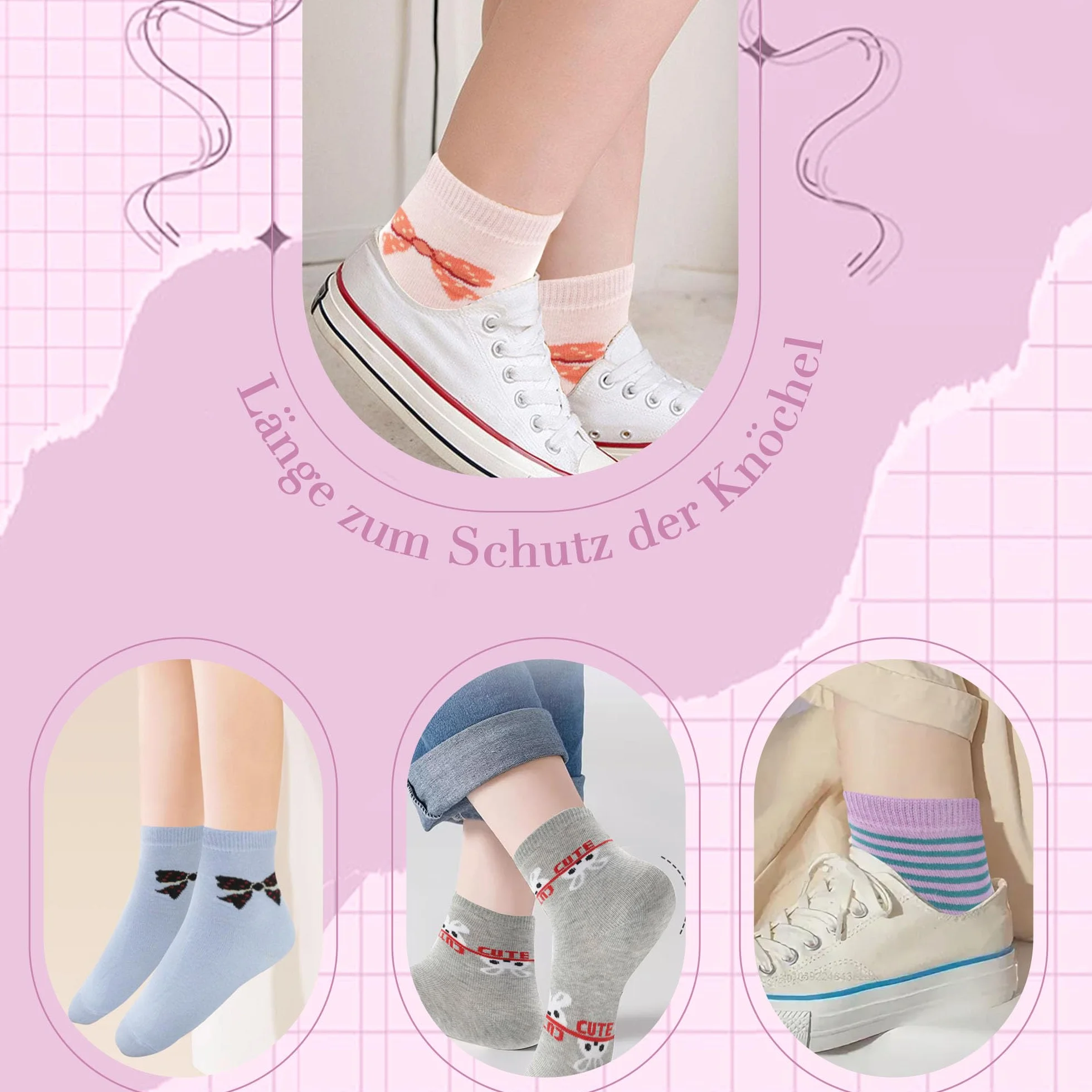 Chaussettes Enfants Filles Garçons en Coton Douces Cheville Coloré Sport