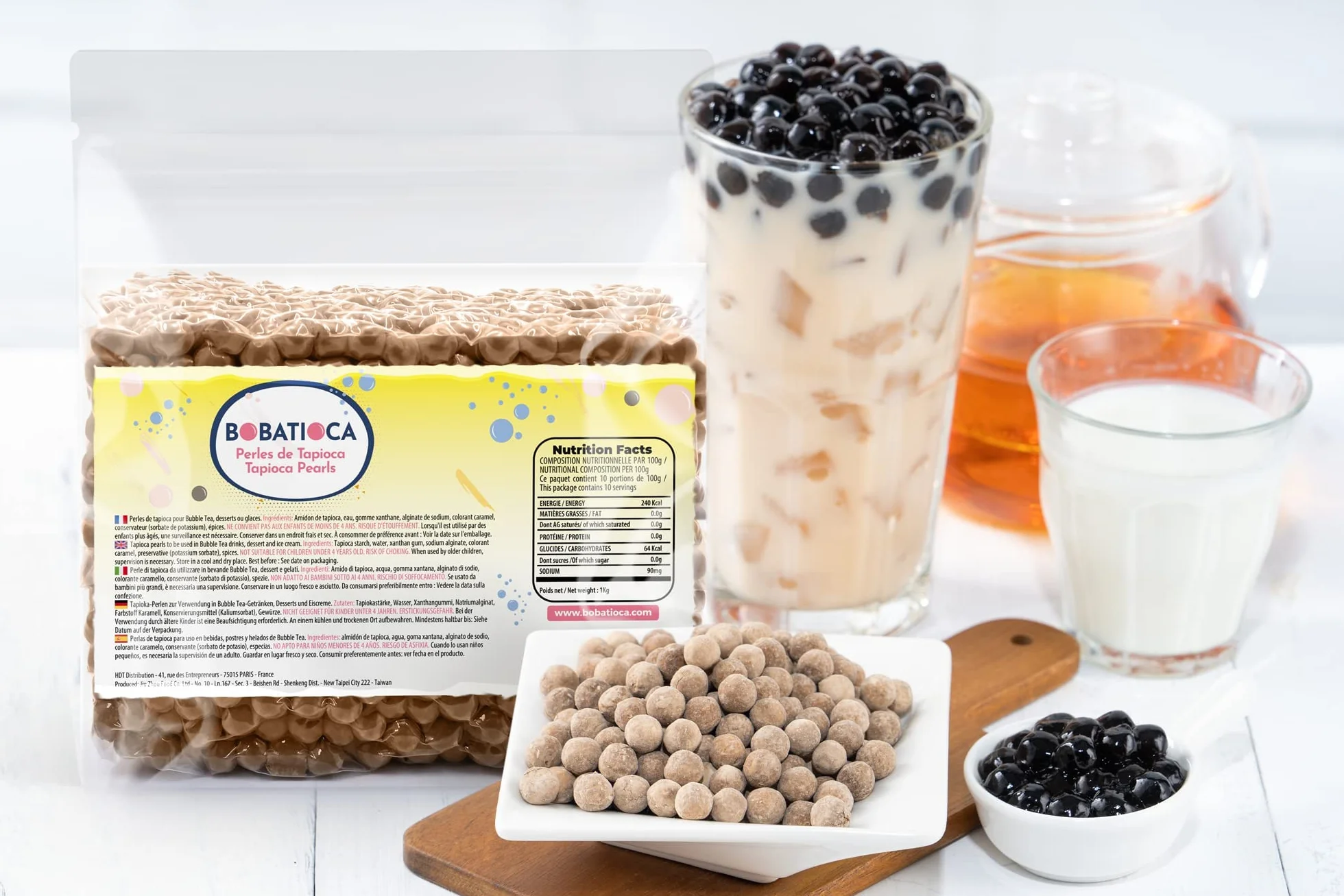 Perles de Tapioca pour Bubble Tea - Véritable Perles produites à Taiwan - A utiliser dans les Boba Tea, Bubble Tea, glaces ou desserts. Paquet de 1Kg pour préparer plus de 25 Bubble Tea.