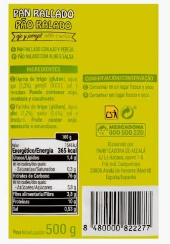 Chapelure à l'ail et au persil Hacendado Paquet 500 g 3 paquets