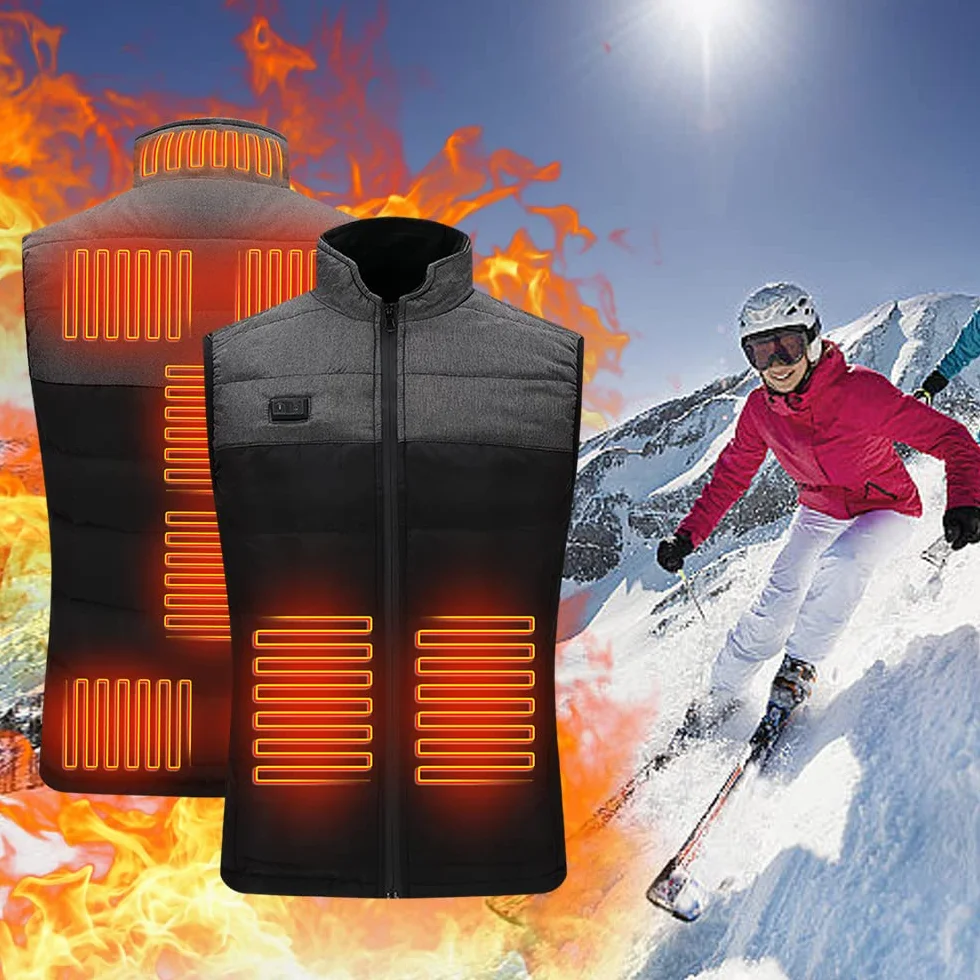 Veste Chauffante Homme USB 9 Zones Gilet Chauffant Moto Doudoune Sans Manche Femme Blouson Chasse Thermique Électrique Hiver