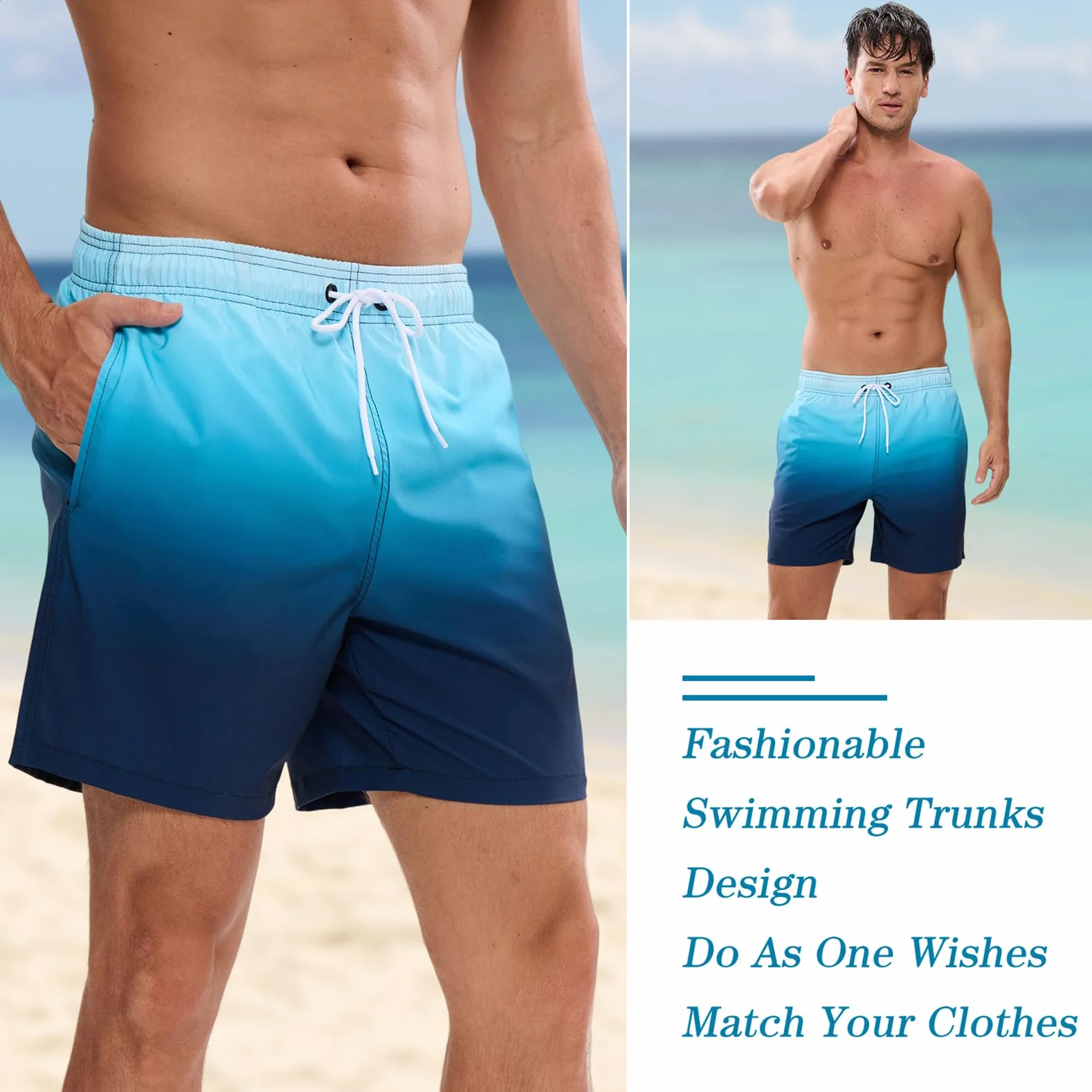 Maillot de Bain Homme Étanche Séchage Rapide Poches Zippée Doublure Maille Dégradé