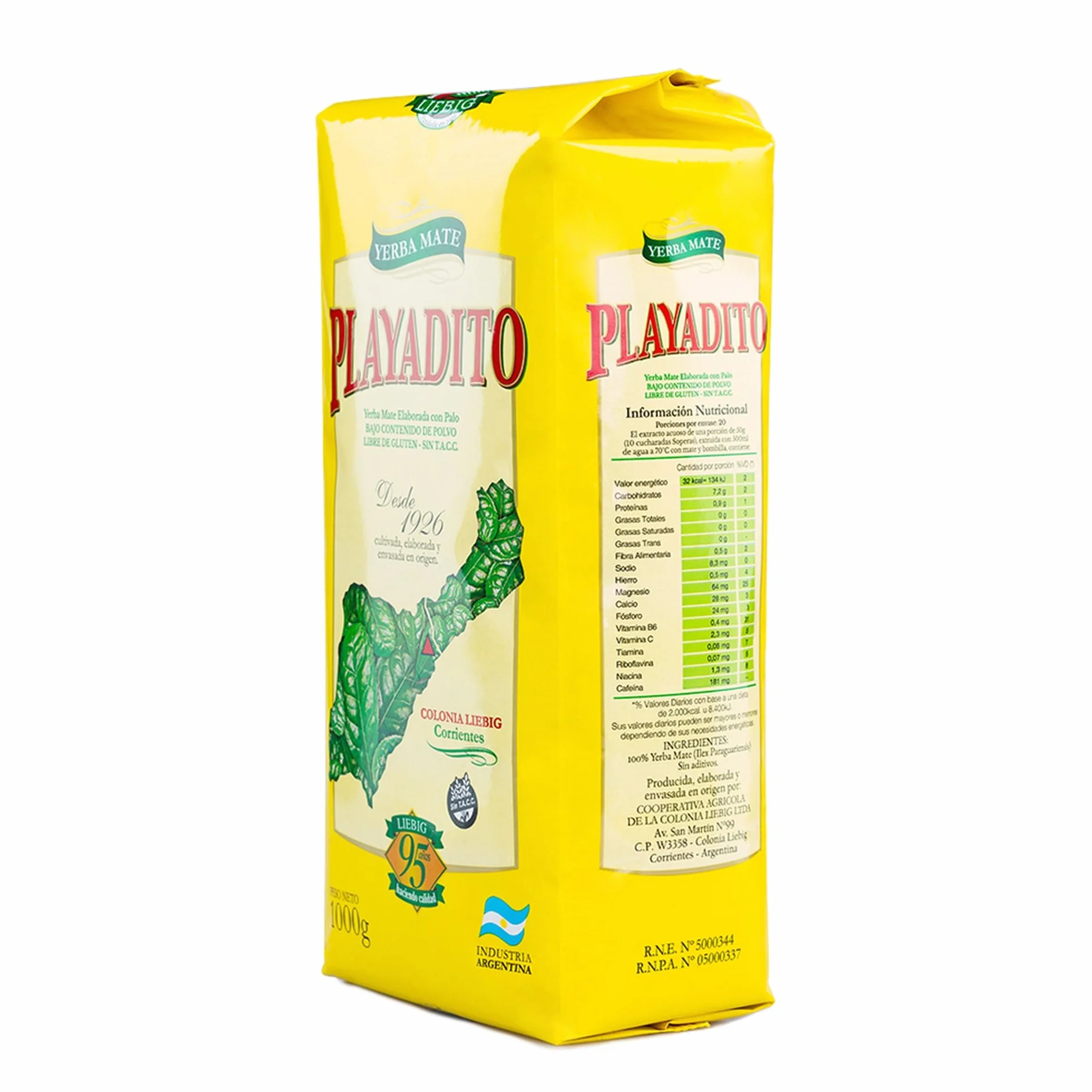 Playadito Yerba Maté 1 kg – Pack de 3, Maté argentin en vrac avec tiges (con palos), boisson énergisante naturelle, préparation chaude ou froide