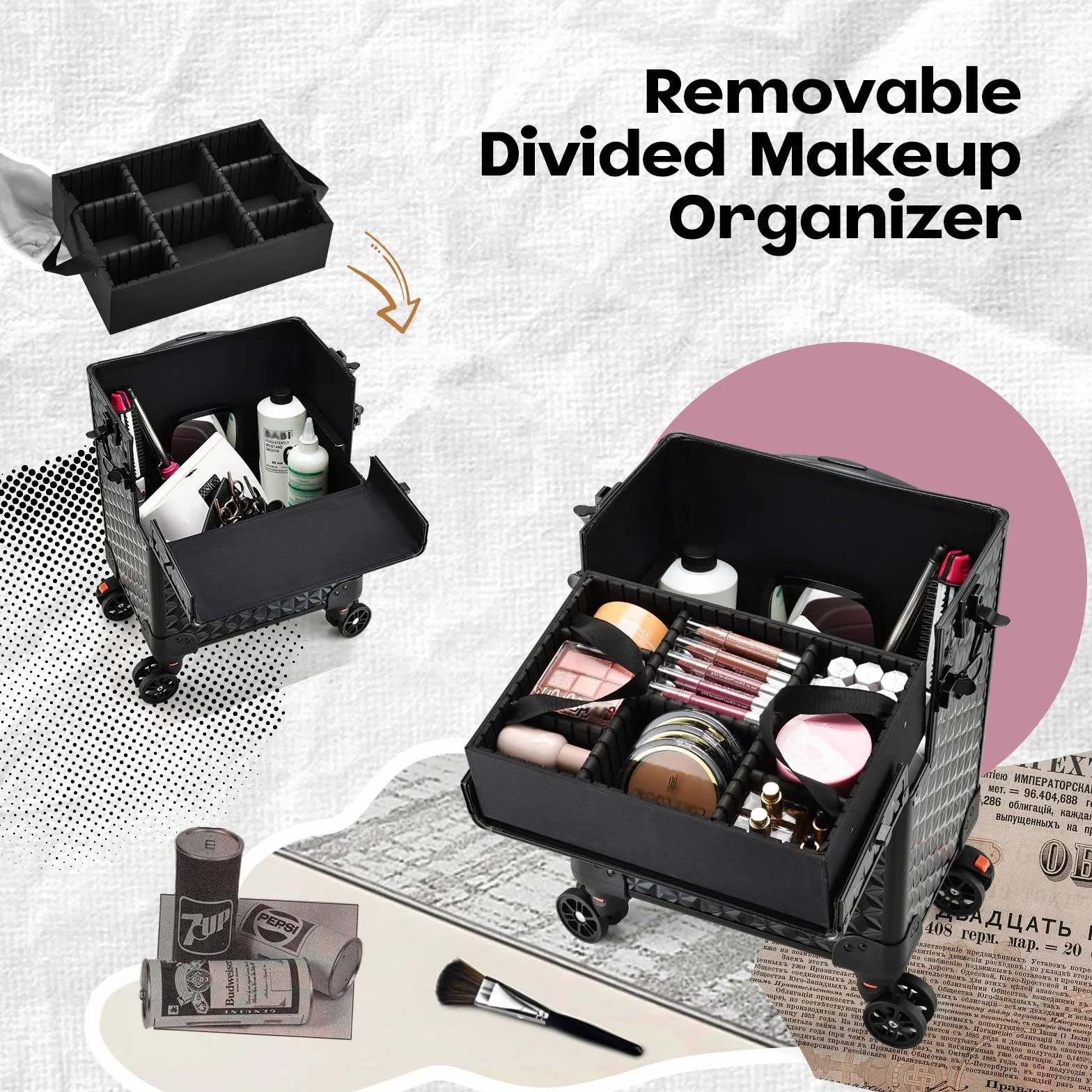 Valise Maquillage Professionnelle sur Roulettes en Aluminium Noir Clair