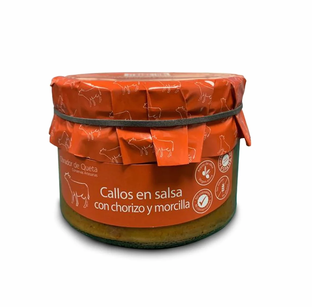Tripes en sauce au chorizo ​​​​et boudin 560 grs. Tripes à la madrilène. Recette familiale, maison et artisanale. Conserves gourmandes. Cadeau original pour tout le monde. 100% fabriqué en Espagne.