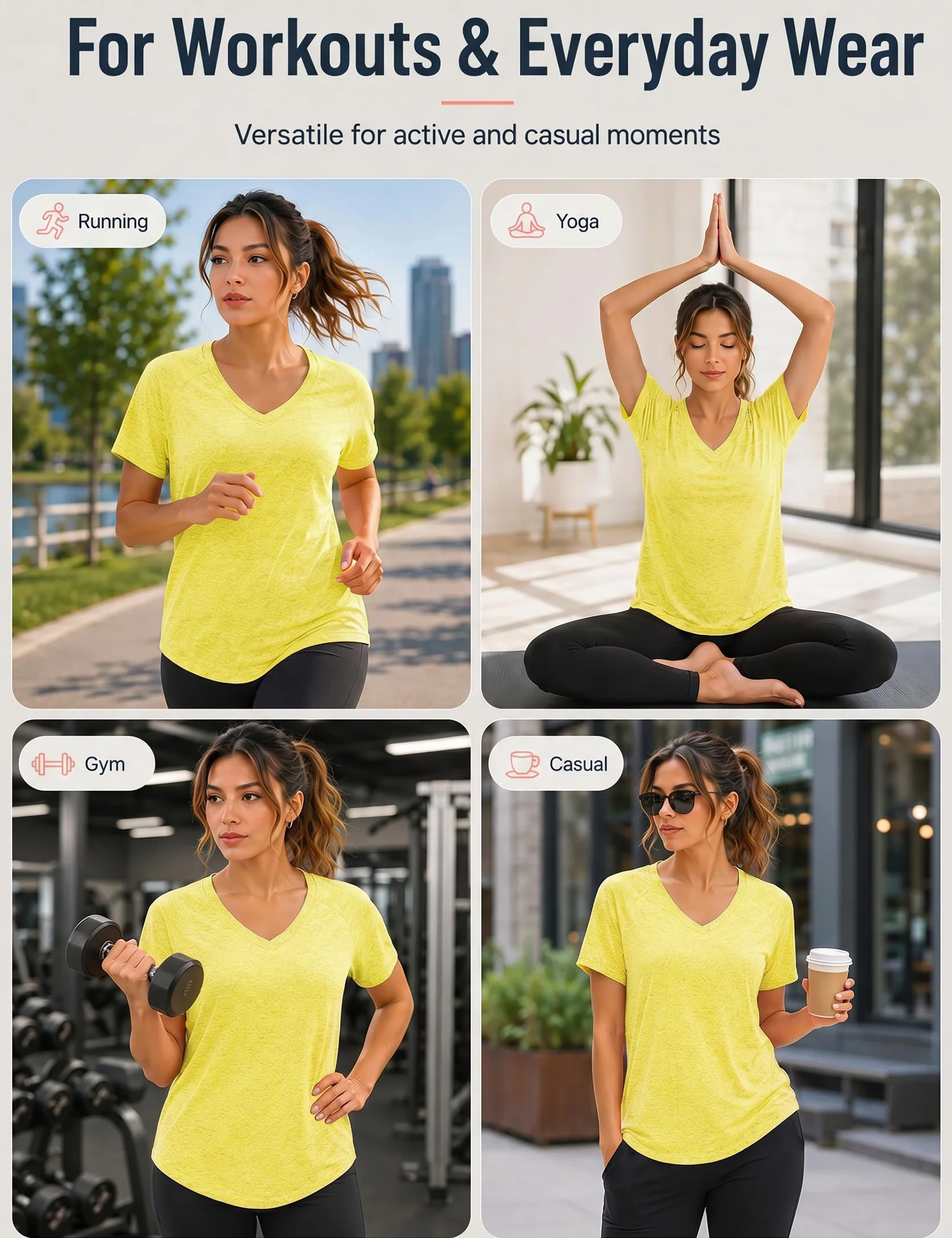 Tee Shirt Sport Femme Manches Courtes Col V T-Shirt Running Fitness Pilates