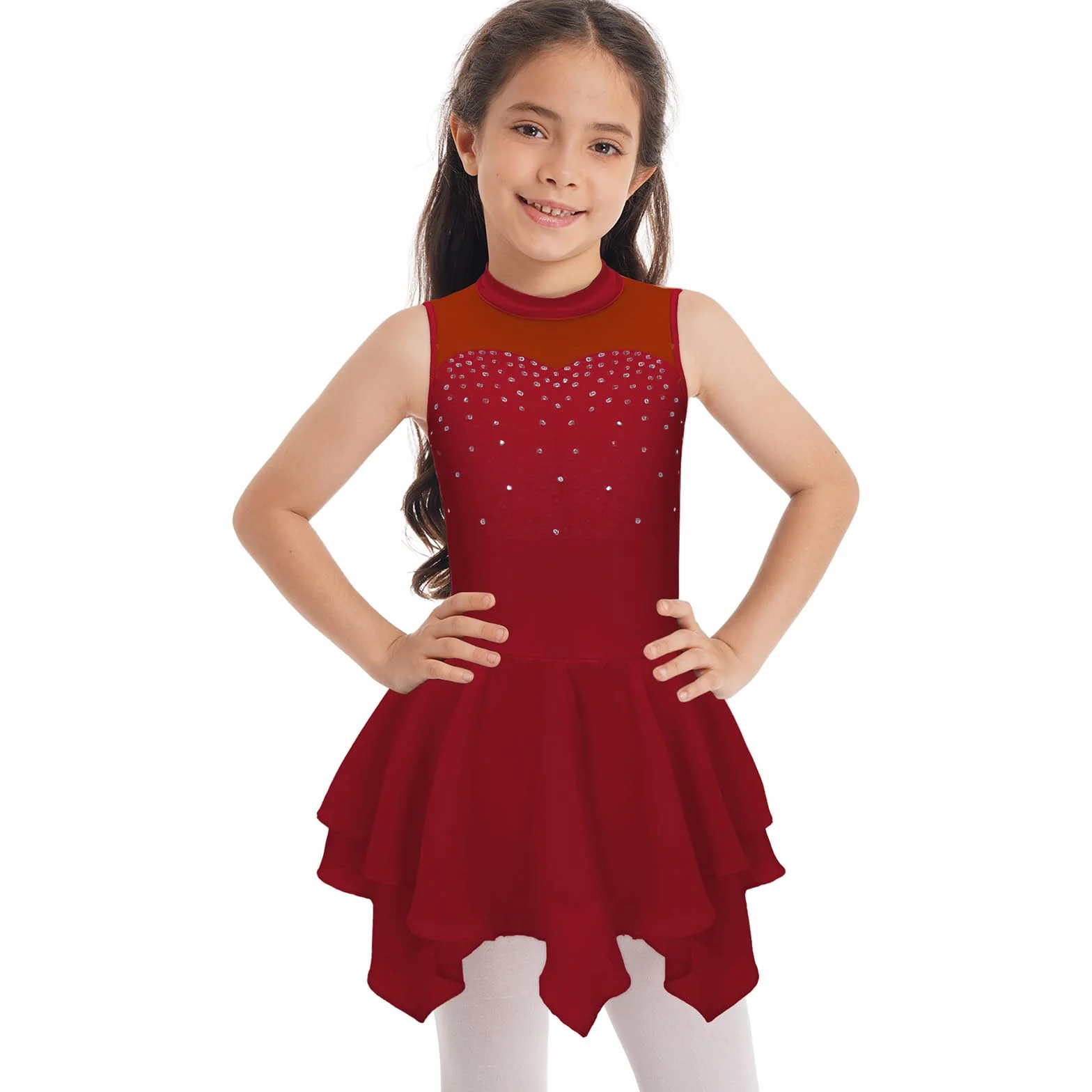 Robe de Patinage Artistique Strass Justaucorps Gymnastique Danse Leotard Ballet Costume Fille 4-16 Ans