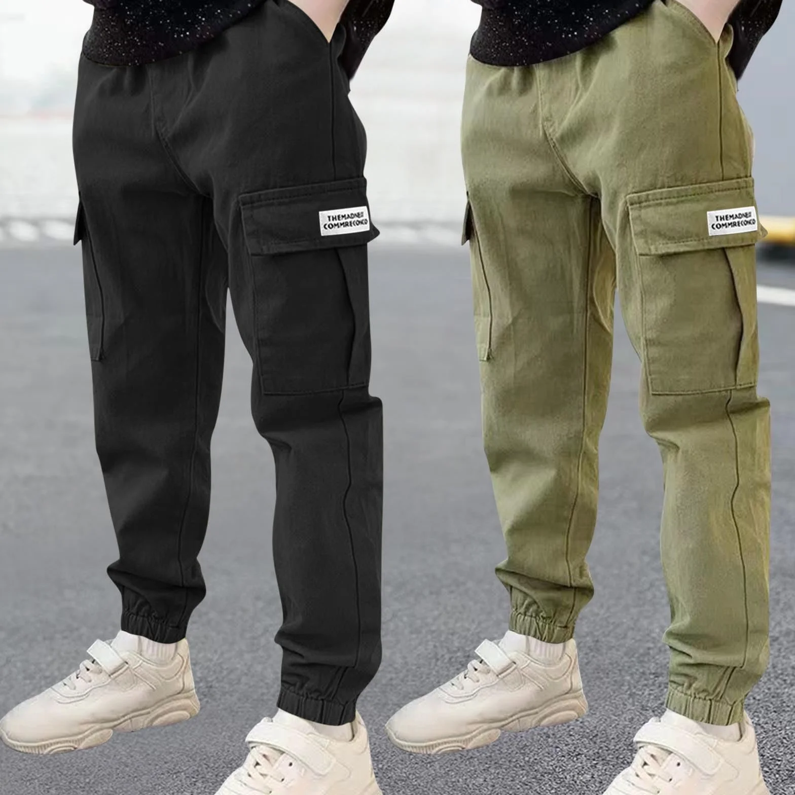 Lot de 2 pantalons cargo garçons coton taille élastique streetwear jambe fuselée