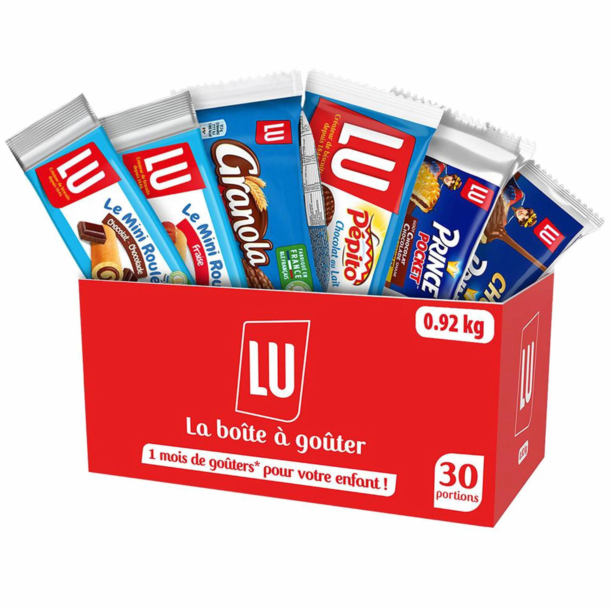 LU - La Boîte à Goûter - 1 Mois de Goûters* Enfant - 30 Biscuits et Gâteaux Individuels - Prince Pocket, Choco Prince, Pépito, Granola Chocolat, Mini Roulé - Récréations Sorties Vacances - 0,92 kg | 30 Portions individuelles | Prince Pocket, Choco Prince,