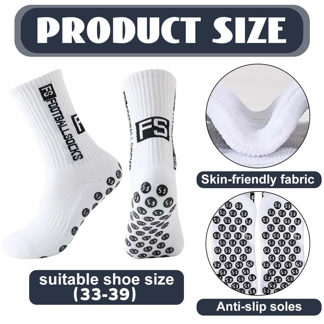Chaussette Foot Enfant 3 Paires Blanc Taille 33-39 Antidérapantes Football Basketball