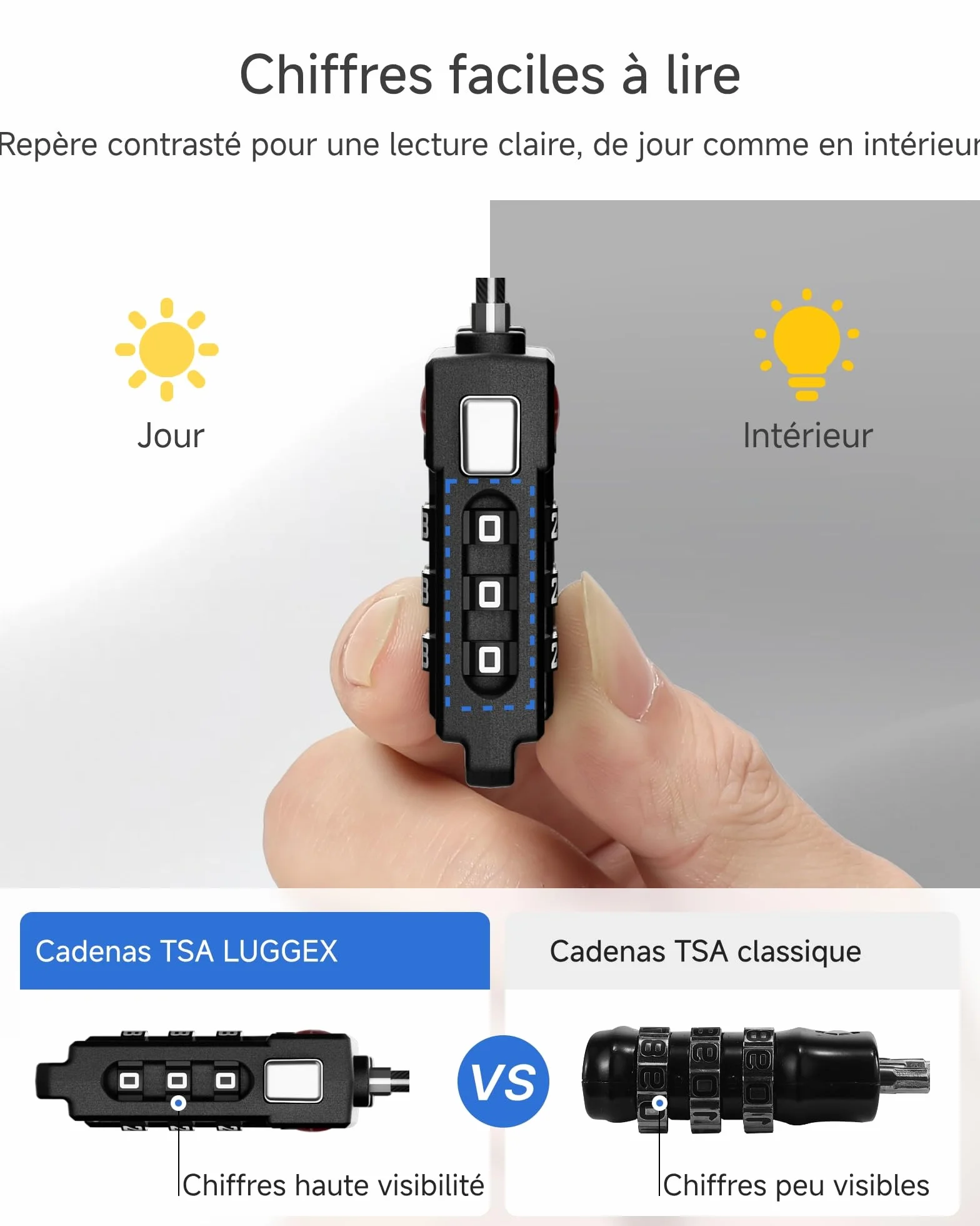 LUGGEX Cadenas Valise TSA Approuvé à Combinaison 3 Chiffres avec Câble Flexible pour Bagages, Noir, 4 pièces