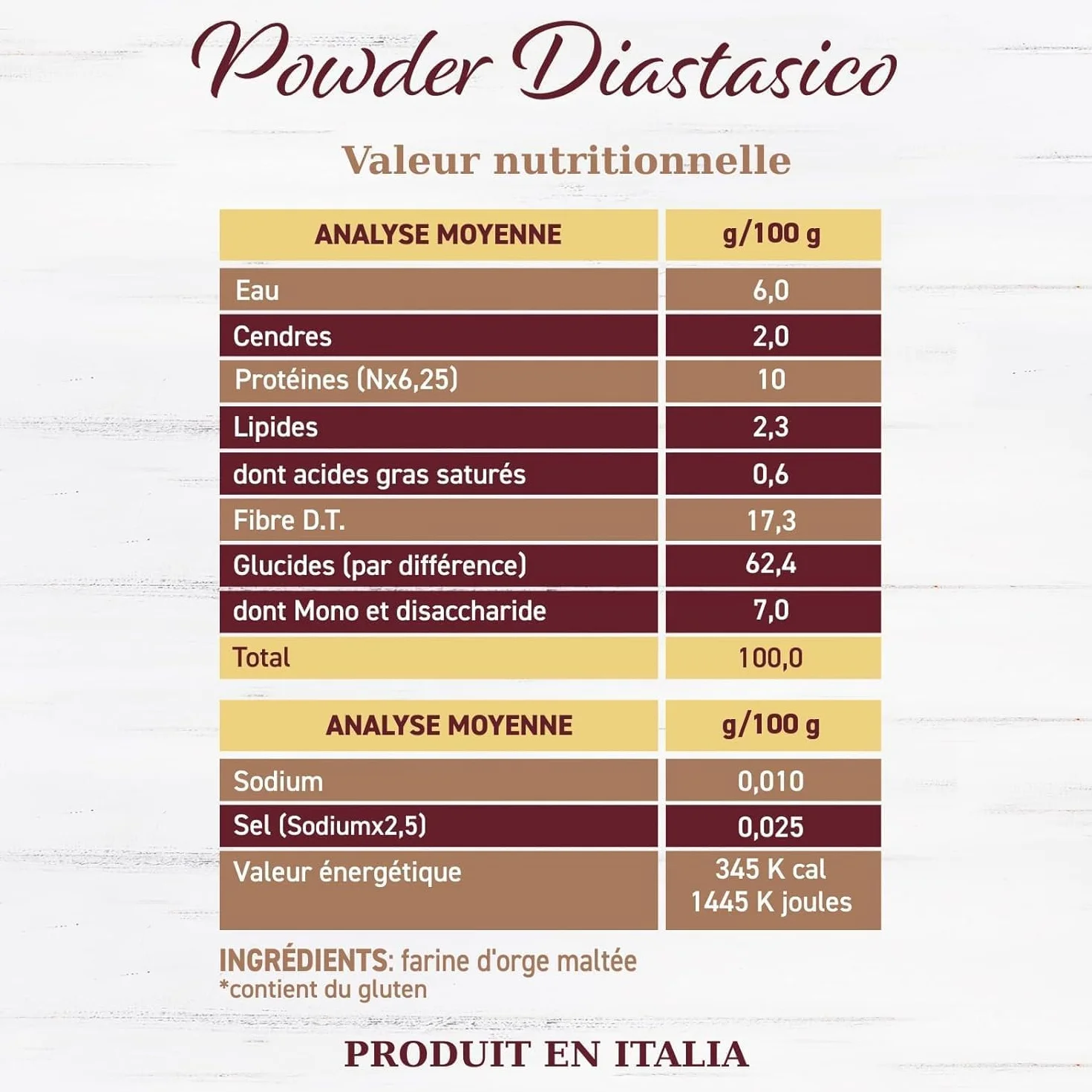 Malto Attivo, Powder 250g, Malt d'Orge à Haut Pouvoir Diastasique, Malt Diastasique Idéal pour la Panification,14.000 Unités Pollak, Made in Italy