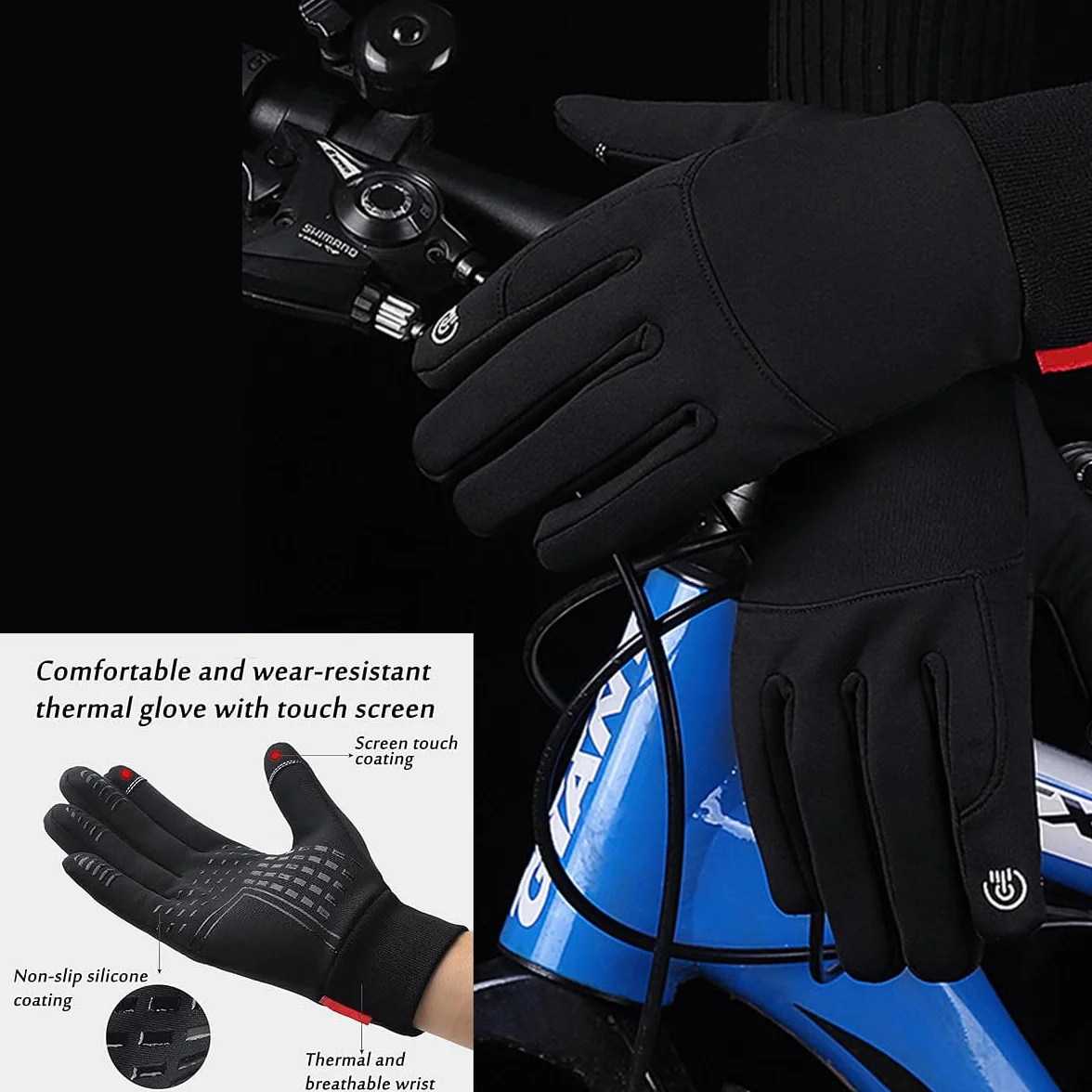 Gants d'hiver écran tactile chauds imperméables antidérapants pour hommes femmes vélo randonnée ski escalade