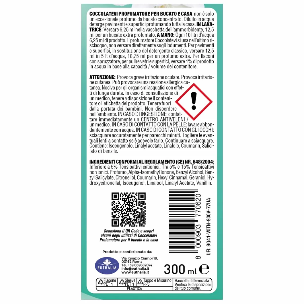 COCCOLATEVI Parfum de Linge Musc Blanc 300 ml X 3 Essenza à utiliser comme parfum pour linge, parfum maison ou nettoyant sol