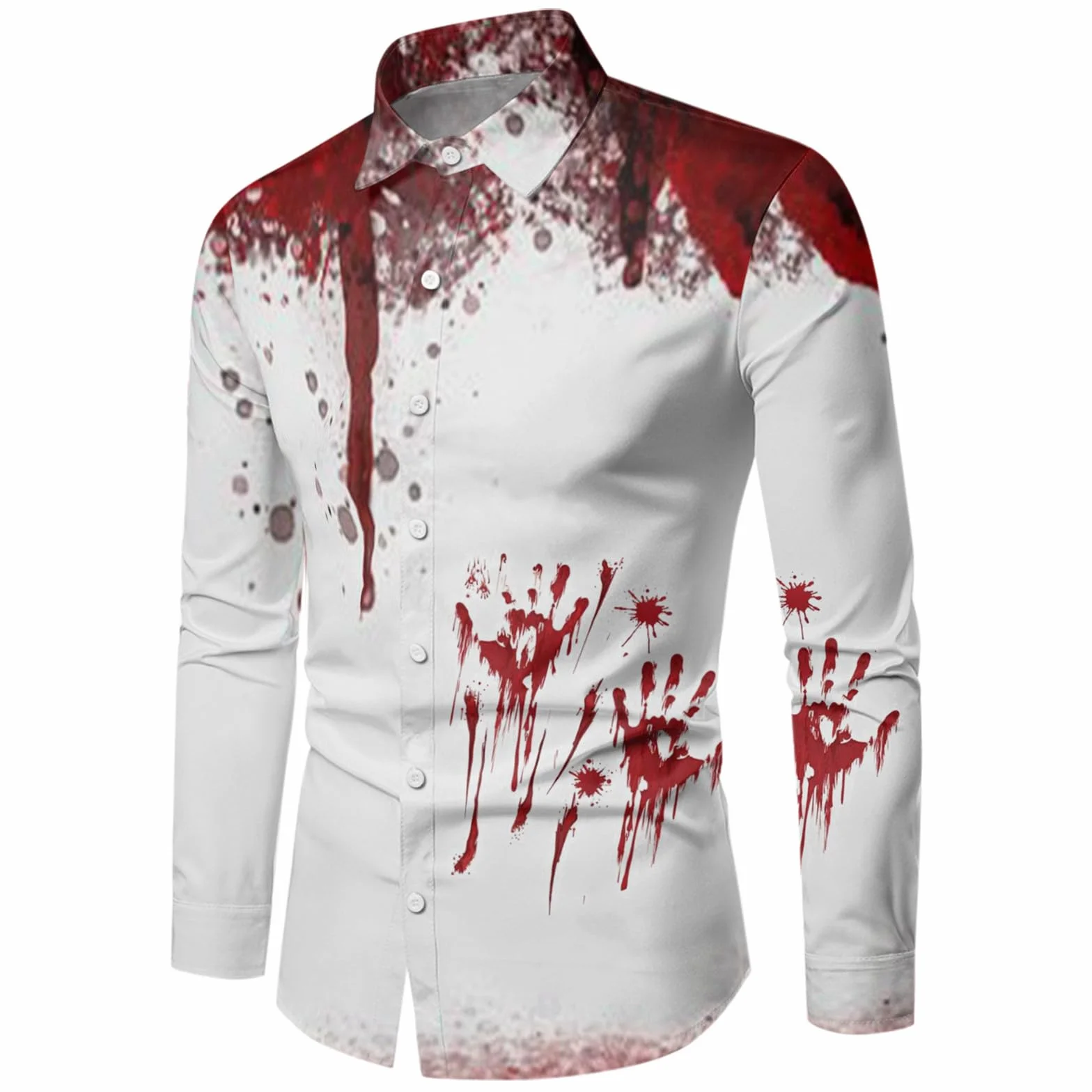 Chemise d'Halloween pour homme avec empreinte de main de sang personnalisable à manches longues boutonnée