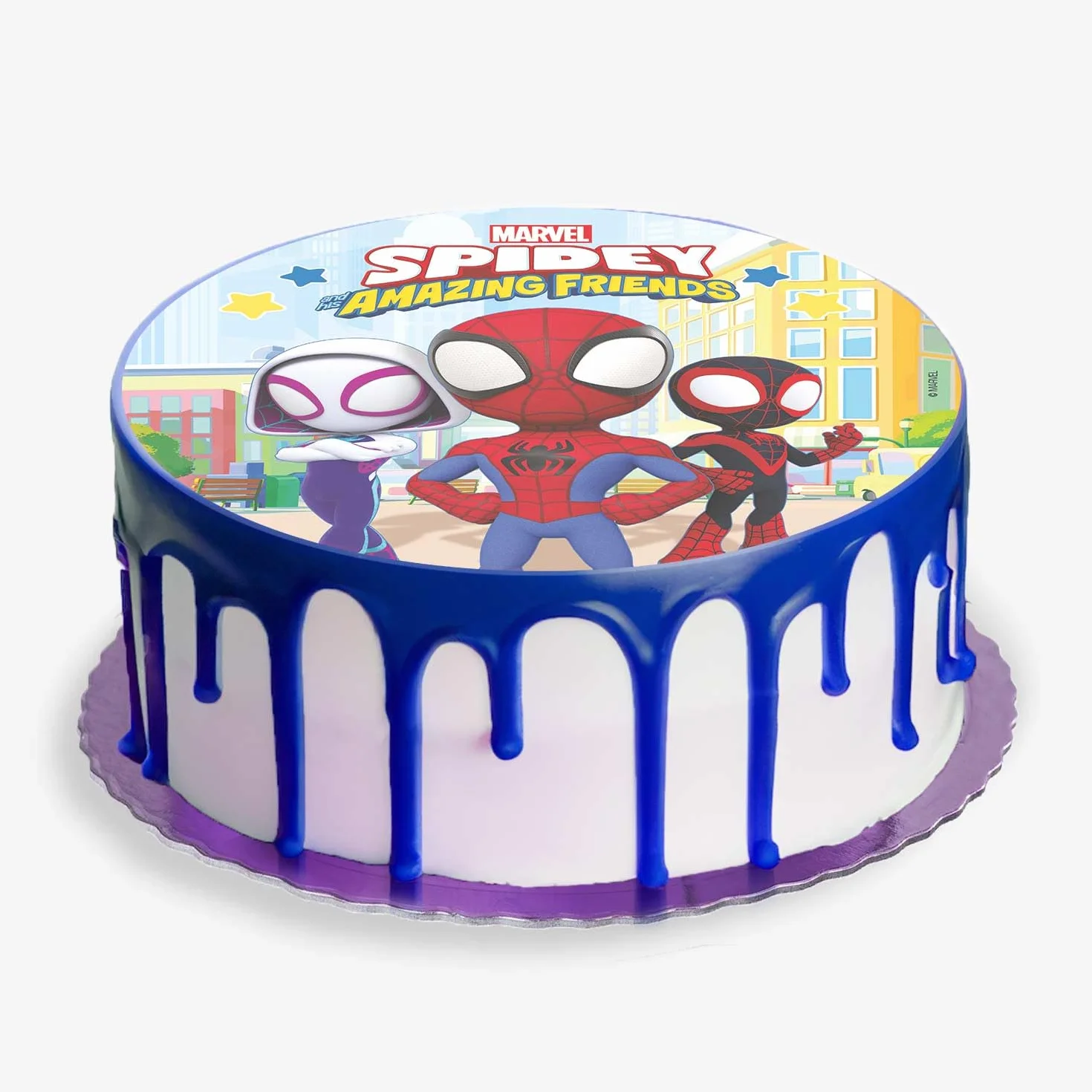 Dekora - Décoration Comestible pour Gâteau d'Anniversaire pour Enfants - Disque Gâteau Spidey 20 cm - Décoration de Gâteau de Gaufret Sans Gluten, Sans Lactose - Convient aux Végétariens