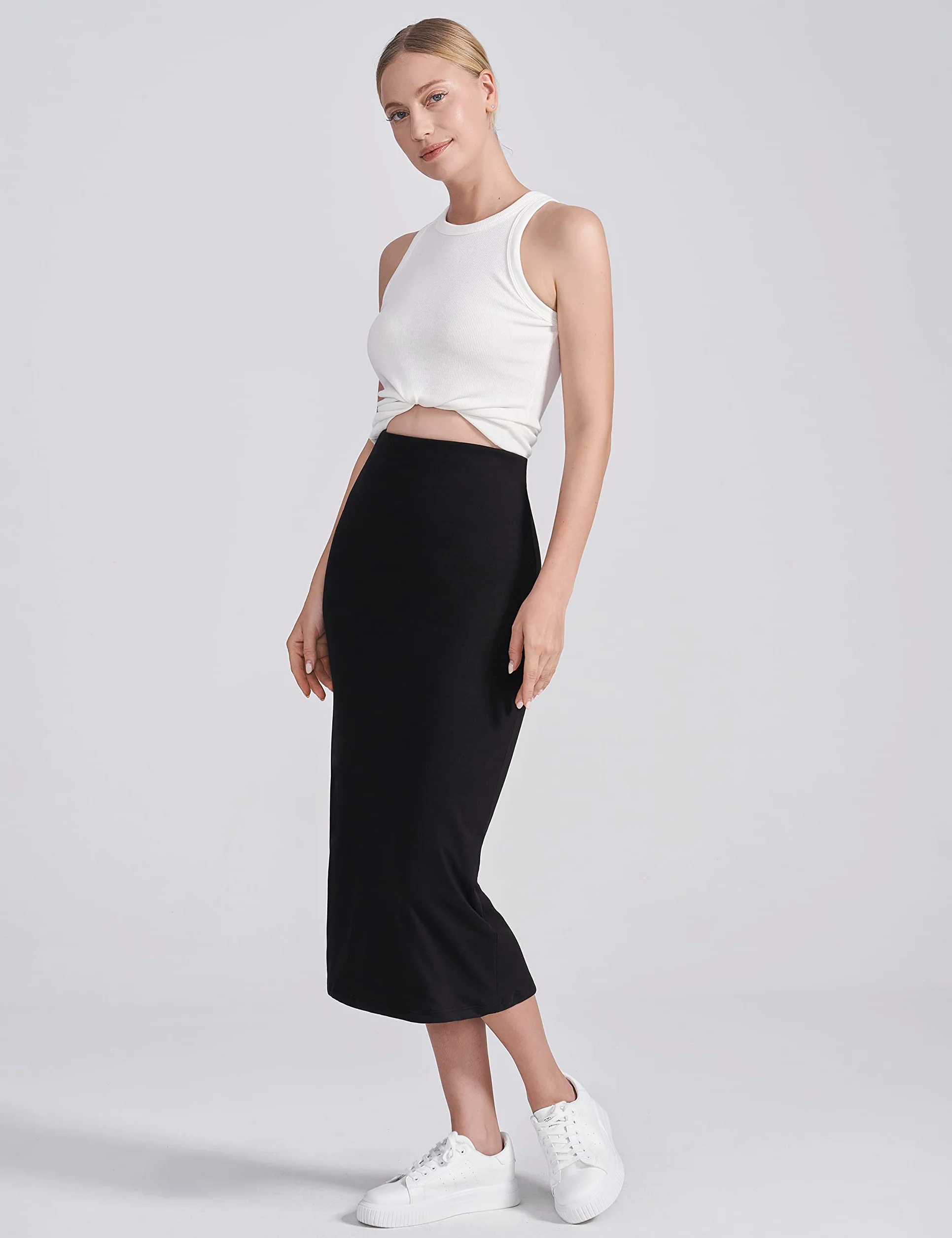 Jupe de maternité midi taille haute femme extensible coupe crayon couleur unie