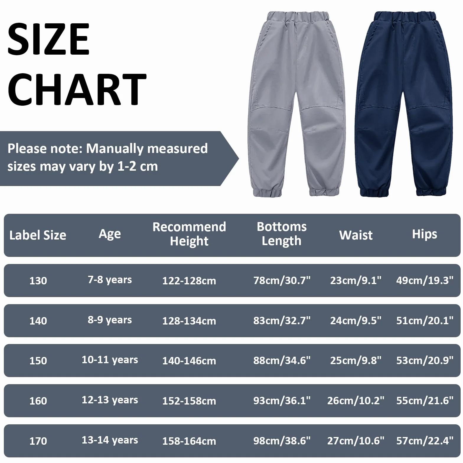 Pantalon Randonnée Imperméable Garçon Fille, Respirant Pantalons Pluie Trekking Taille Élastique avec Poches, Enfant 7-14 Ans
