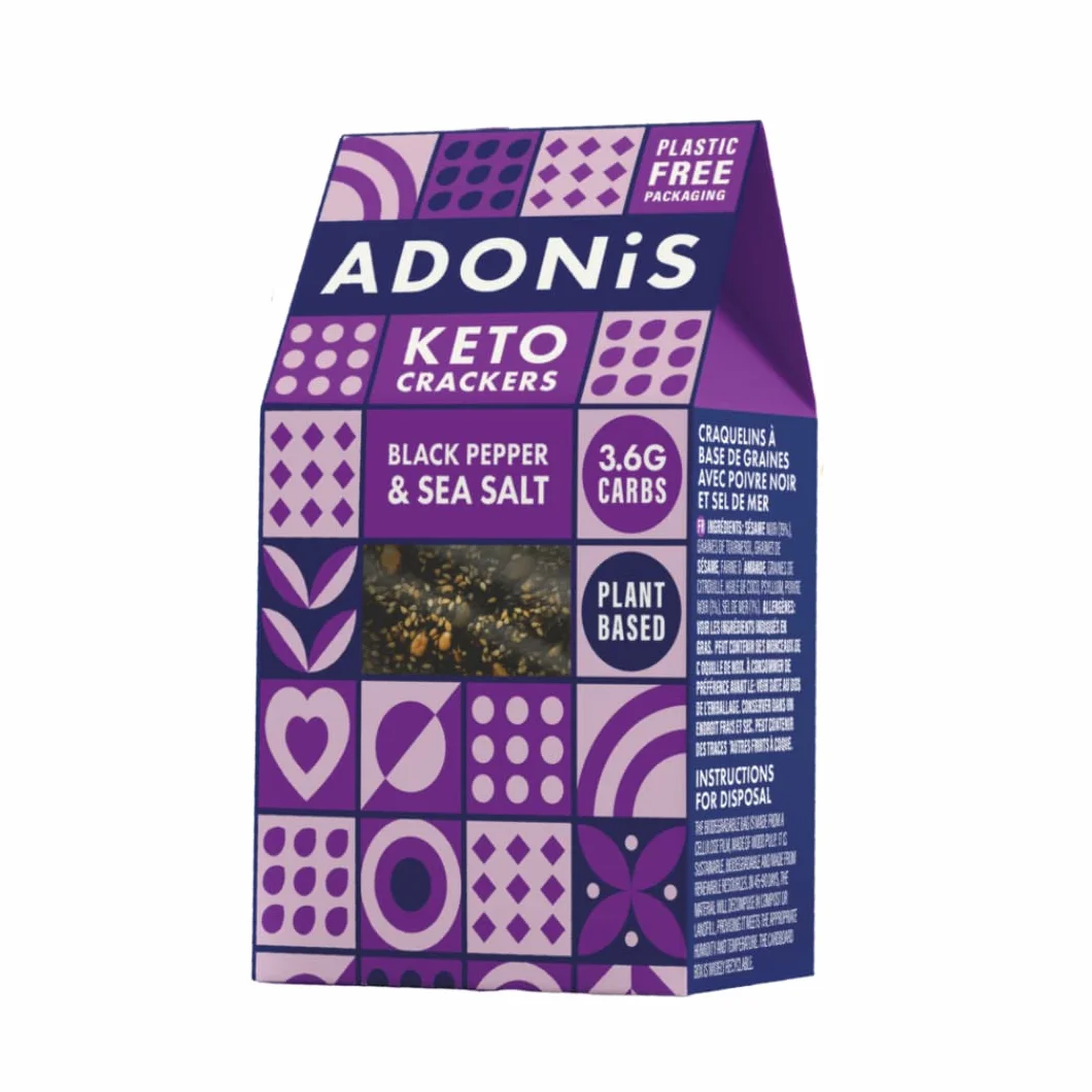Craquantes Adonis Keto Olive et Graines de Chia (lot de 10 cracker de 60g) | Végétalien et Keto l 100% Naturel (Poivre Noir & Sel Marin)
