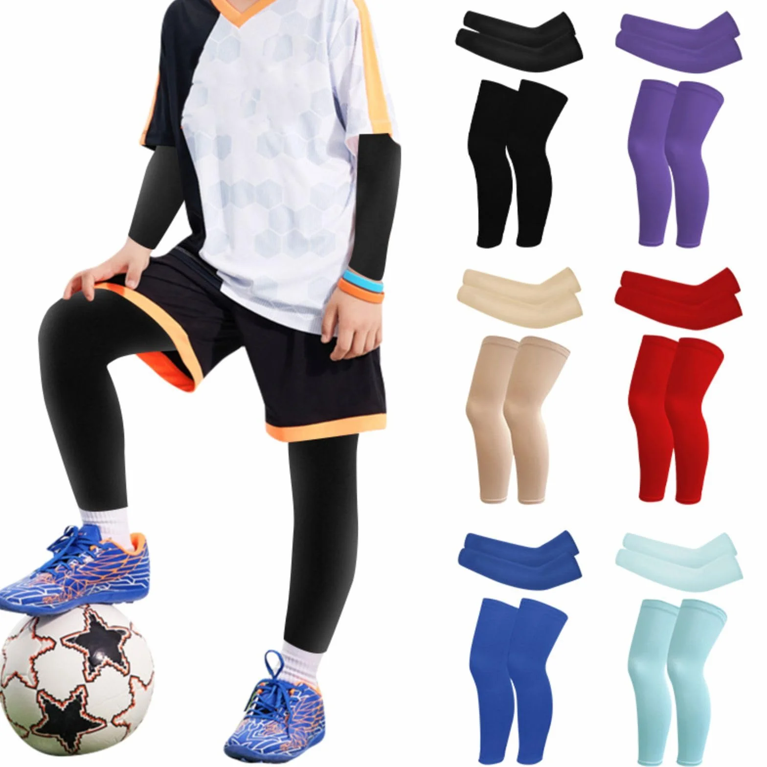 Valcatch Kids UV Sun Protection Compression Sleeves Basketball Football Volleyball Outdoor Sport Arm Leg Sleeves for Boys Girls