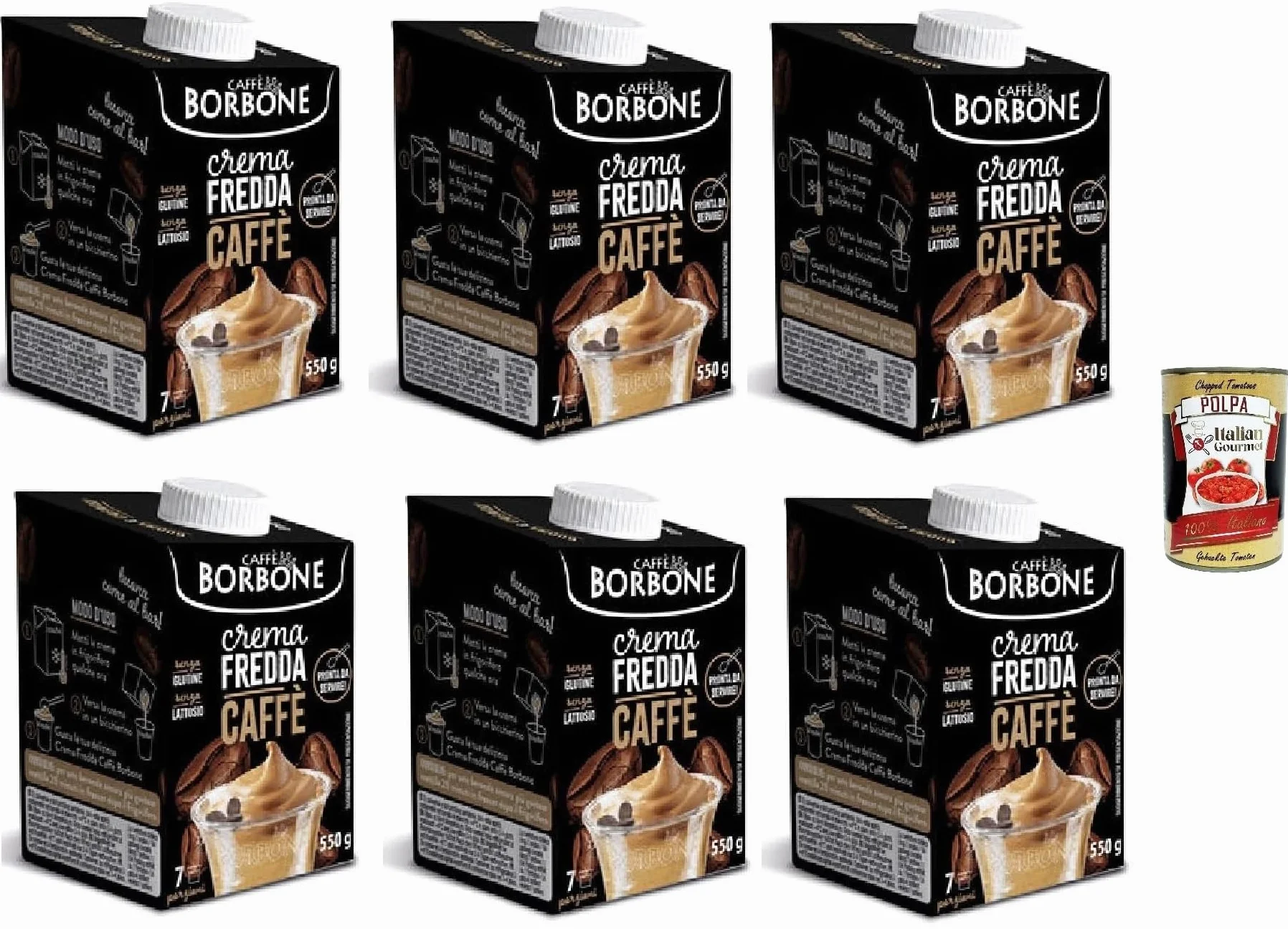 Borbone Crema fredda Caffè Borbone, Café à la crème froide Boire de café sur la base du lait avec café, 6x 550ml + Italian Gourmet polpa 400g