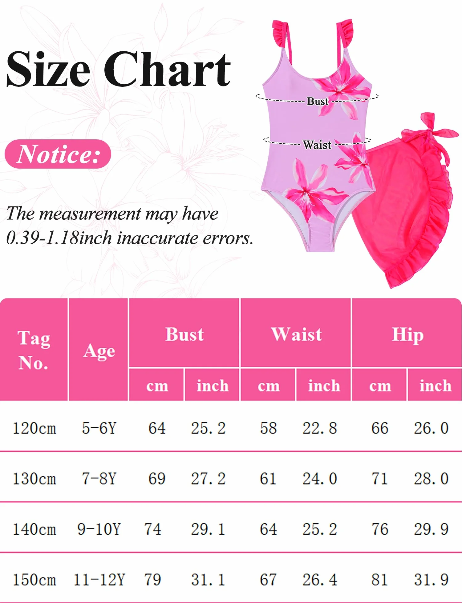 Happy Cherry Maillot de Bain Une Pièce Fille Ados avec Jupe Cache Bretches Réglables 5-12 Ans