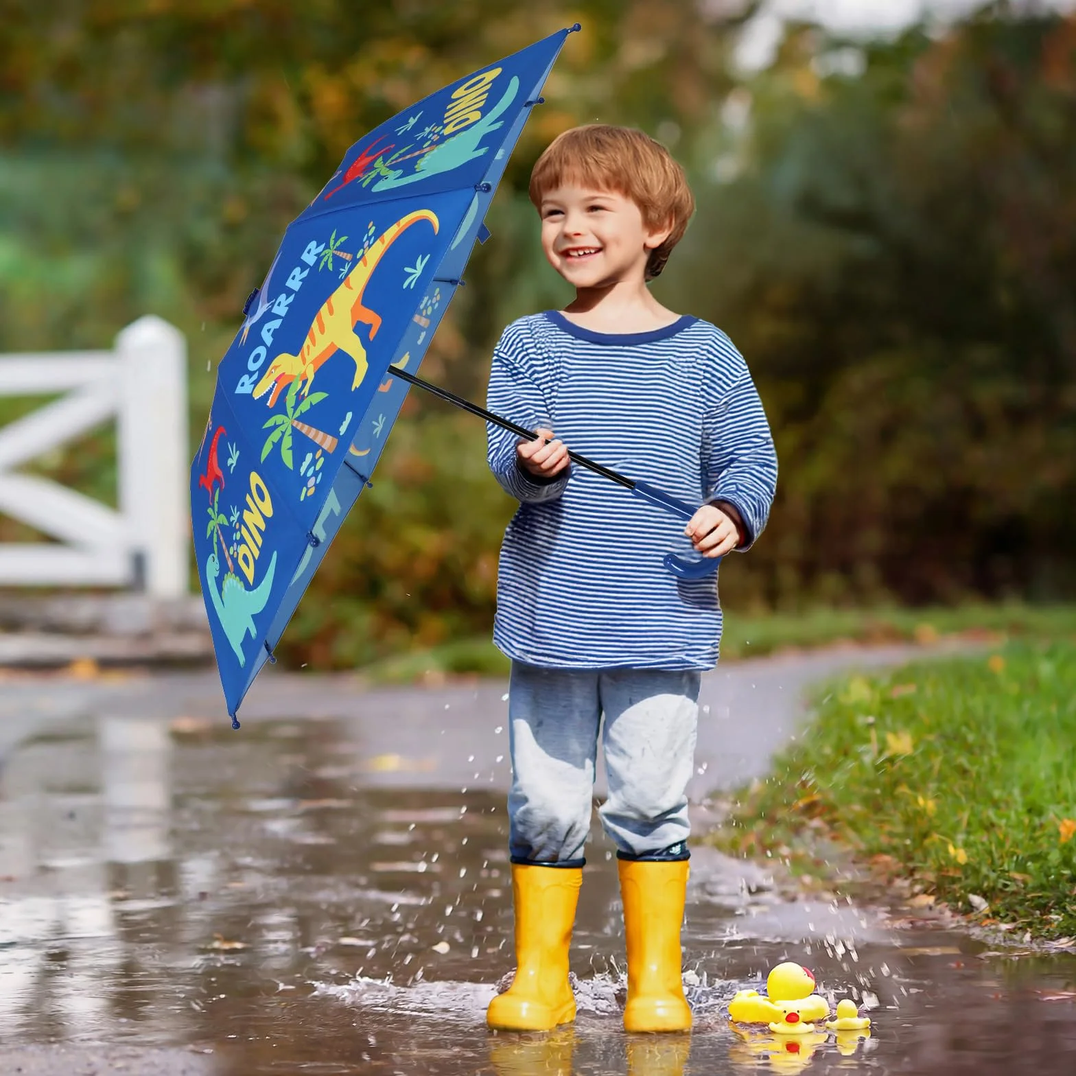 Parapluie Enfant avec Housse Coupe-vent Durable Pliant Canne Motif Mignon Dinosaures