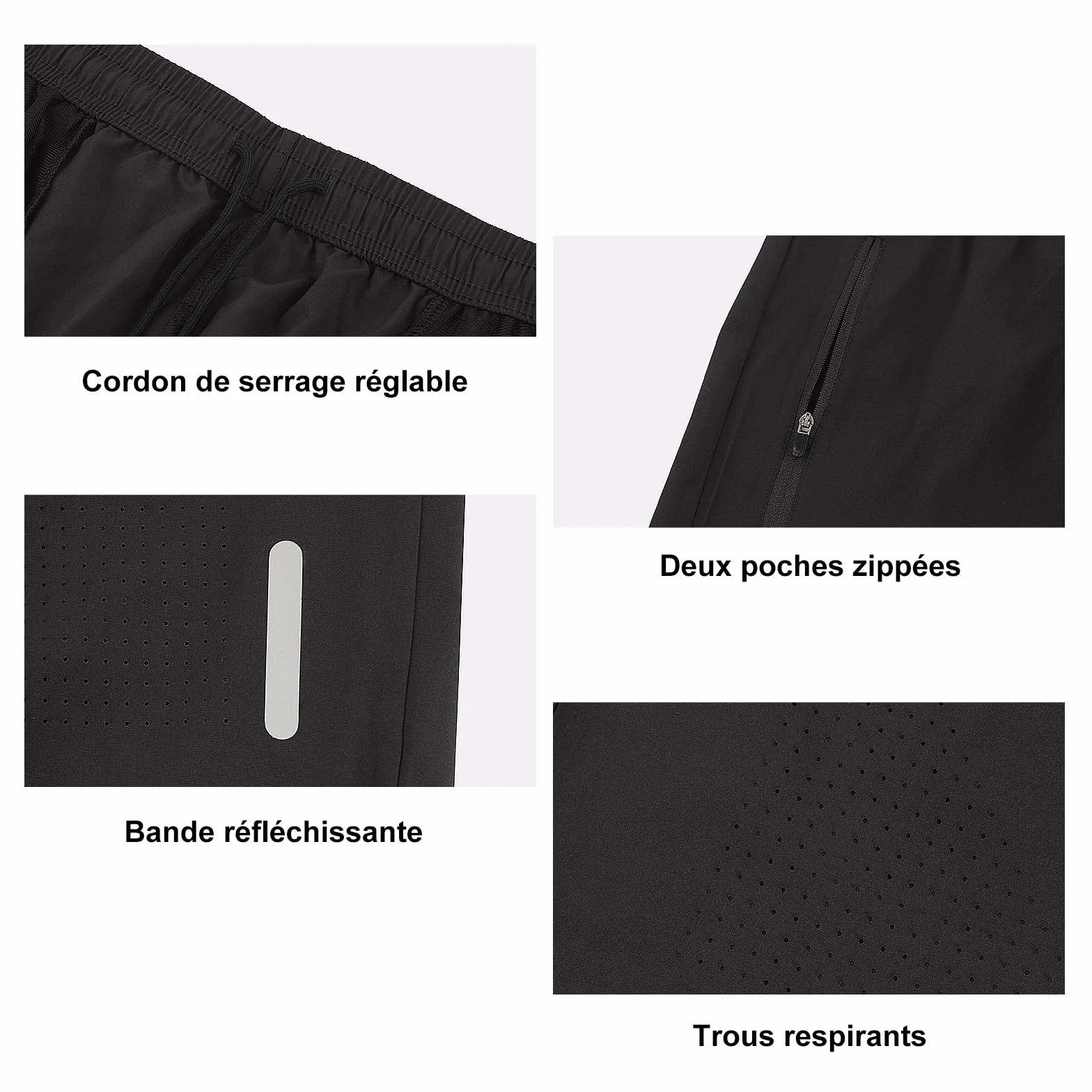Short de Sport Homme Séchage Rapide Poche Zippée
