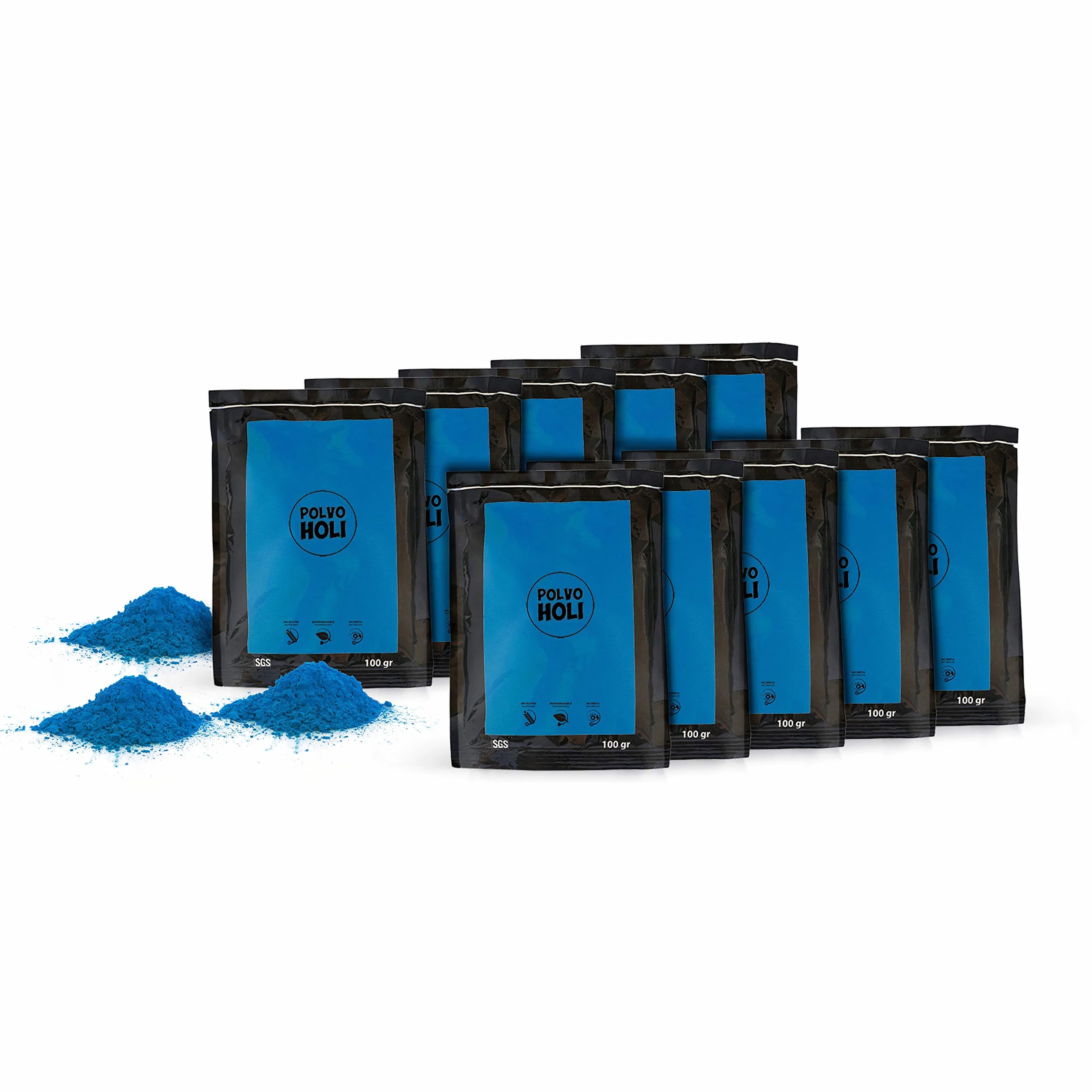 POLVO HOLI - Paquet de 10 sachets de poudre Holi de 100 g (Bleu Foncé)