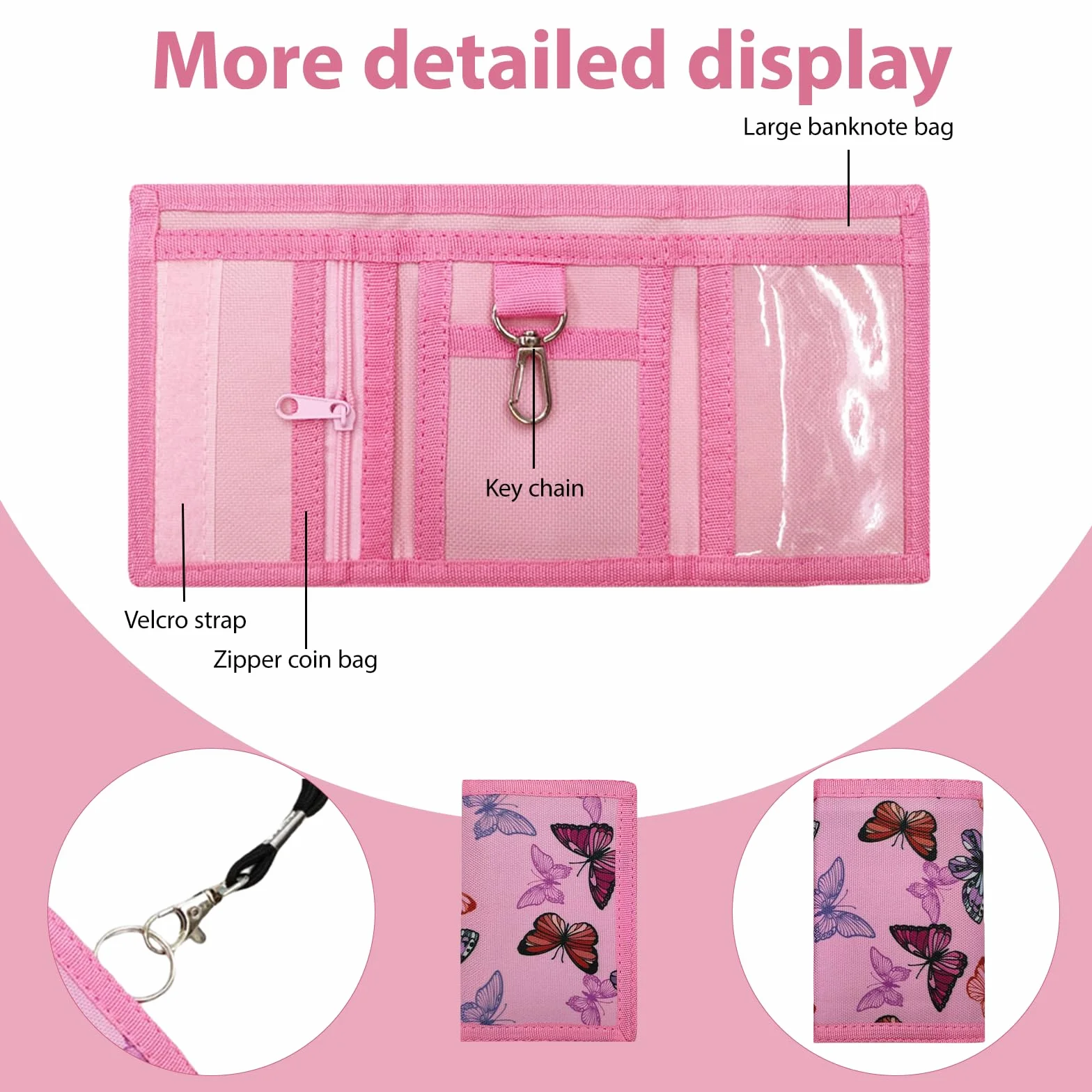 Portefeuille enfant papillon féerique pour filles 6-8 ans mini à bandoulière pièces billets école voyage