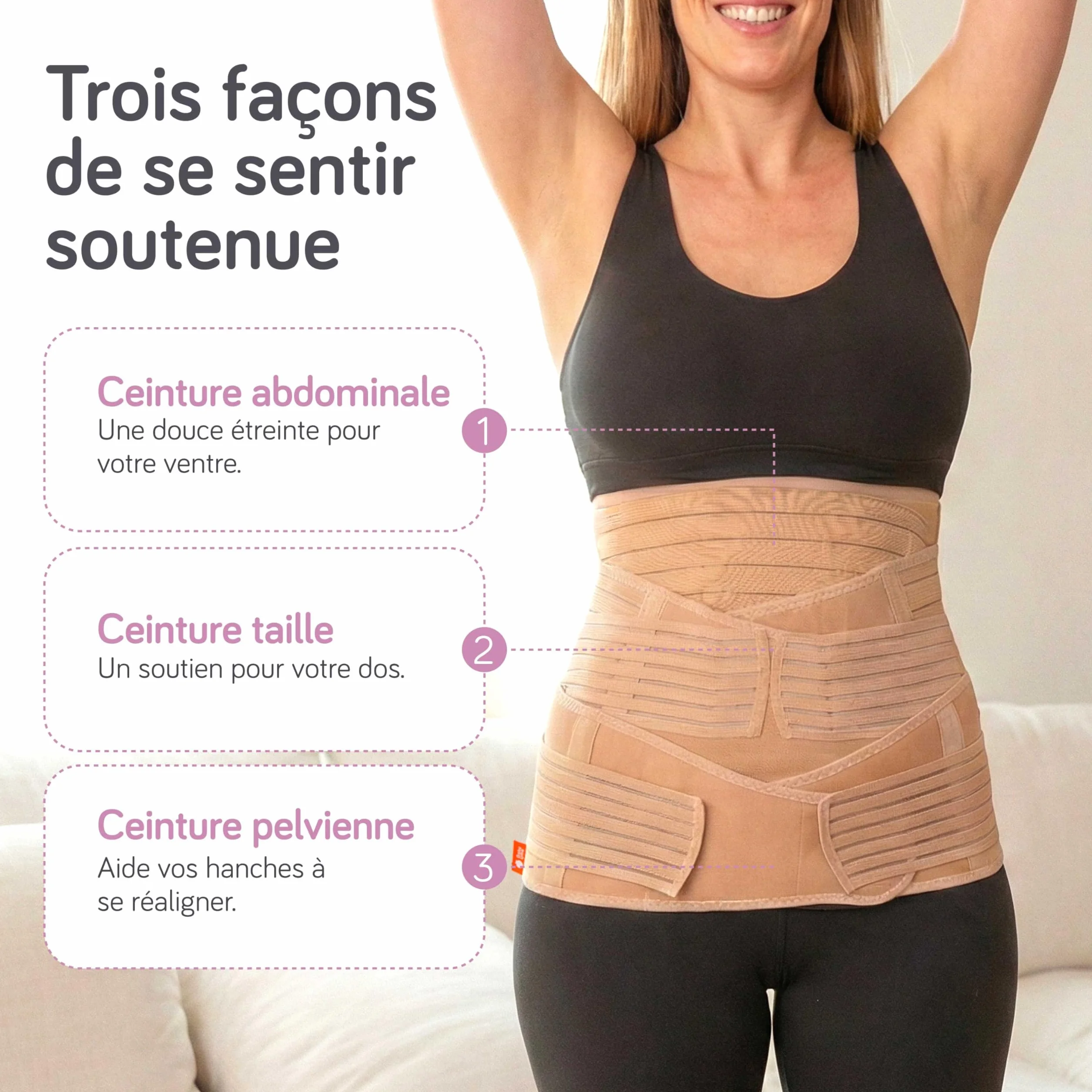 Baby Uma Ceinture Post Accouchement 3-En-1 Gaine Post Partum Triple Maintien Césarienne Légère Respirante