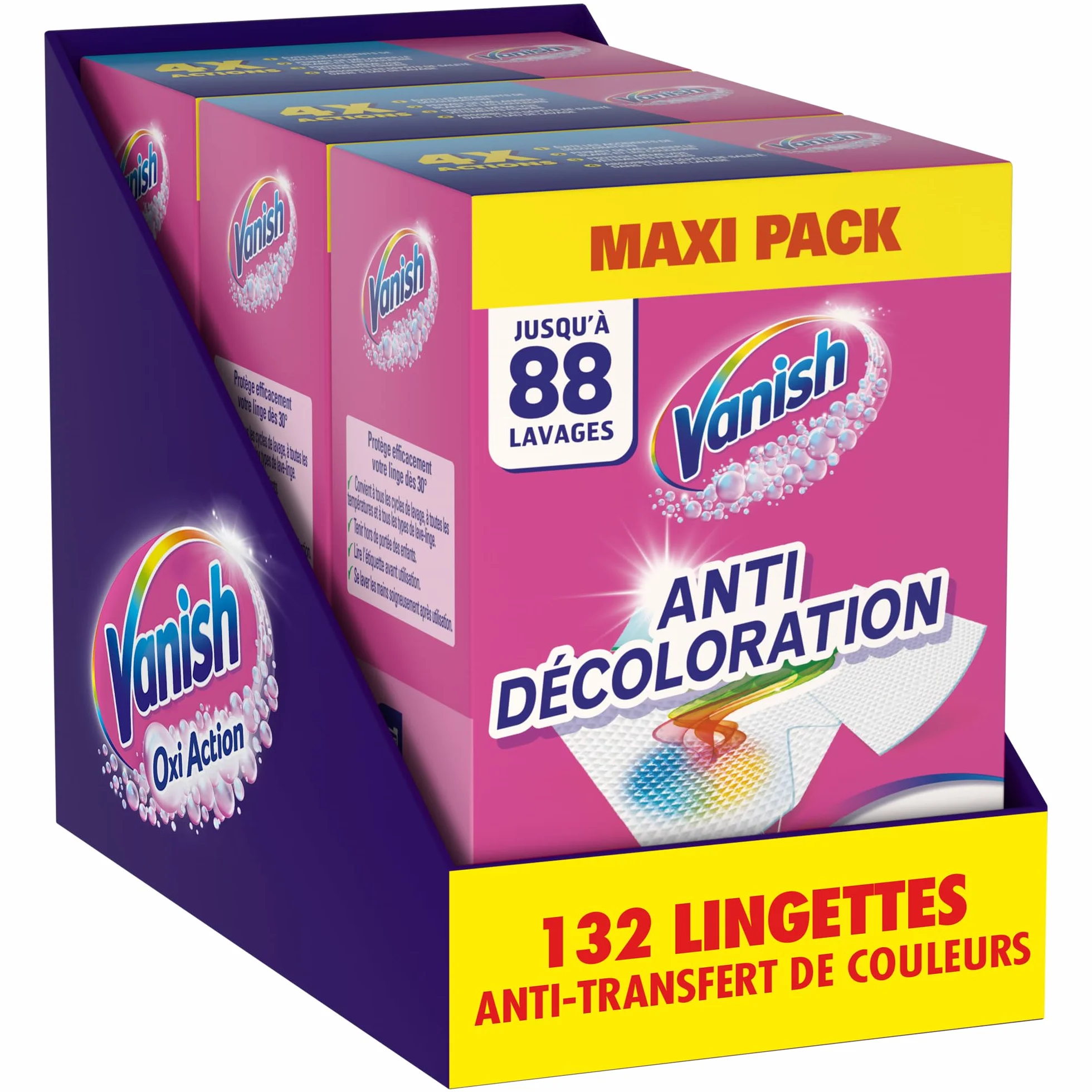 Vanish Lingettes Anti Decoloration - 132 Lingettes Sécables - Lot de 3x44