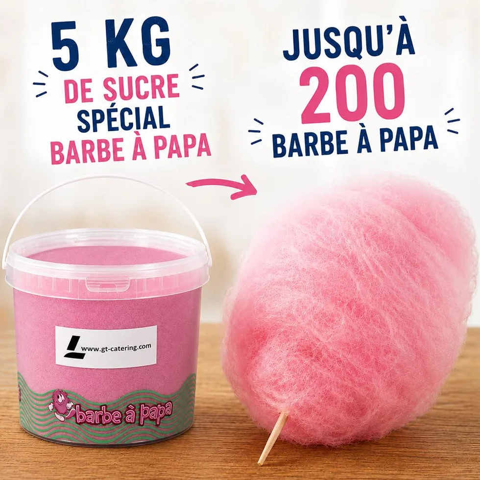 GT CATERING Sucre pour barbe à papa goût fraise - 5 kg - Fabriqué en France