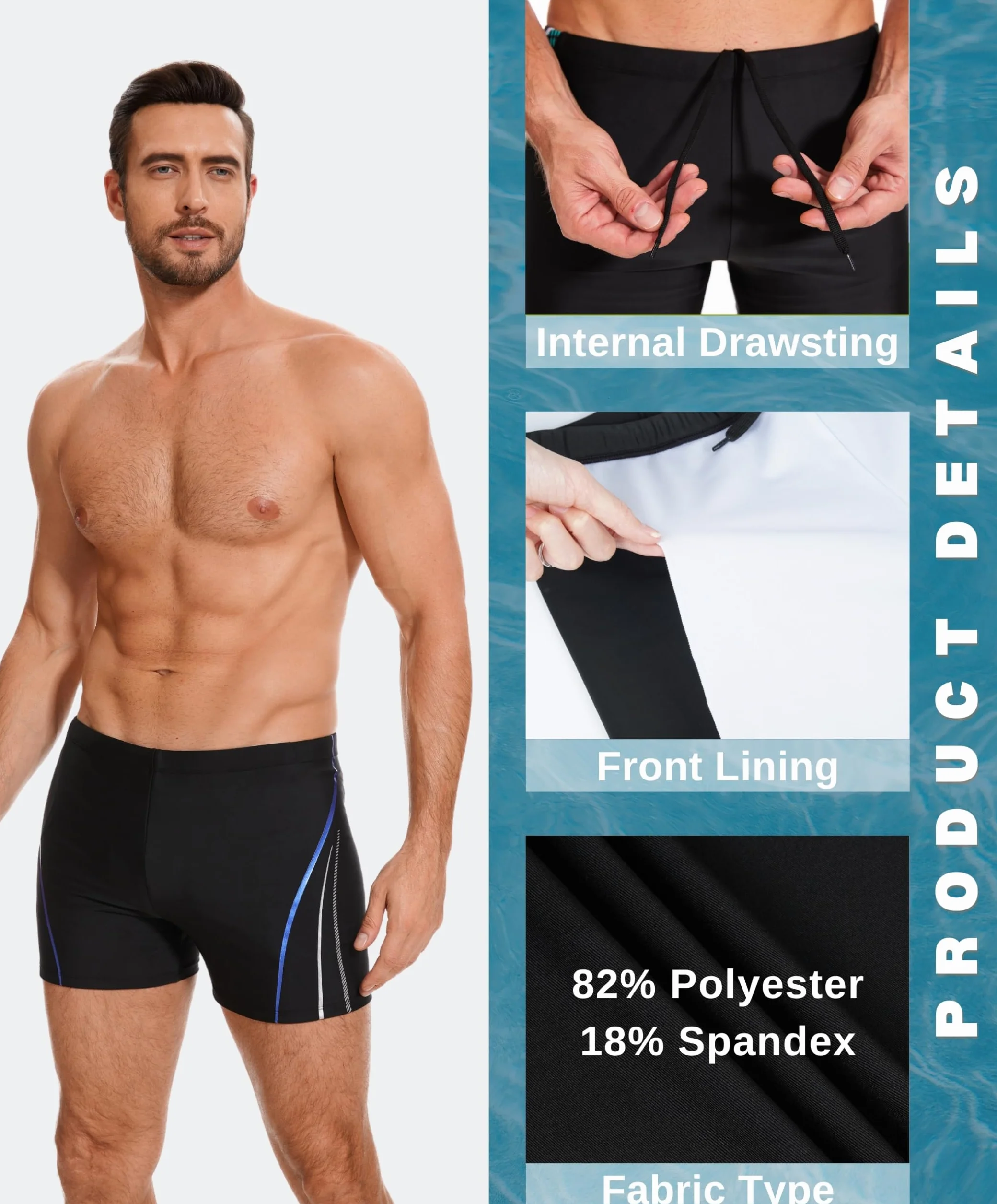 AMZSPORT Maillot de Bain Homme Séchage Rapide Boxer Plage Cordon de Serrage