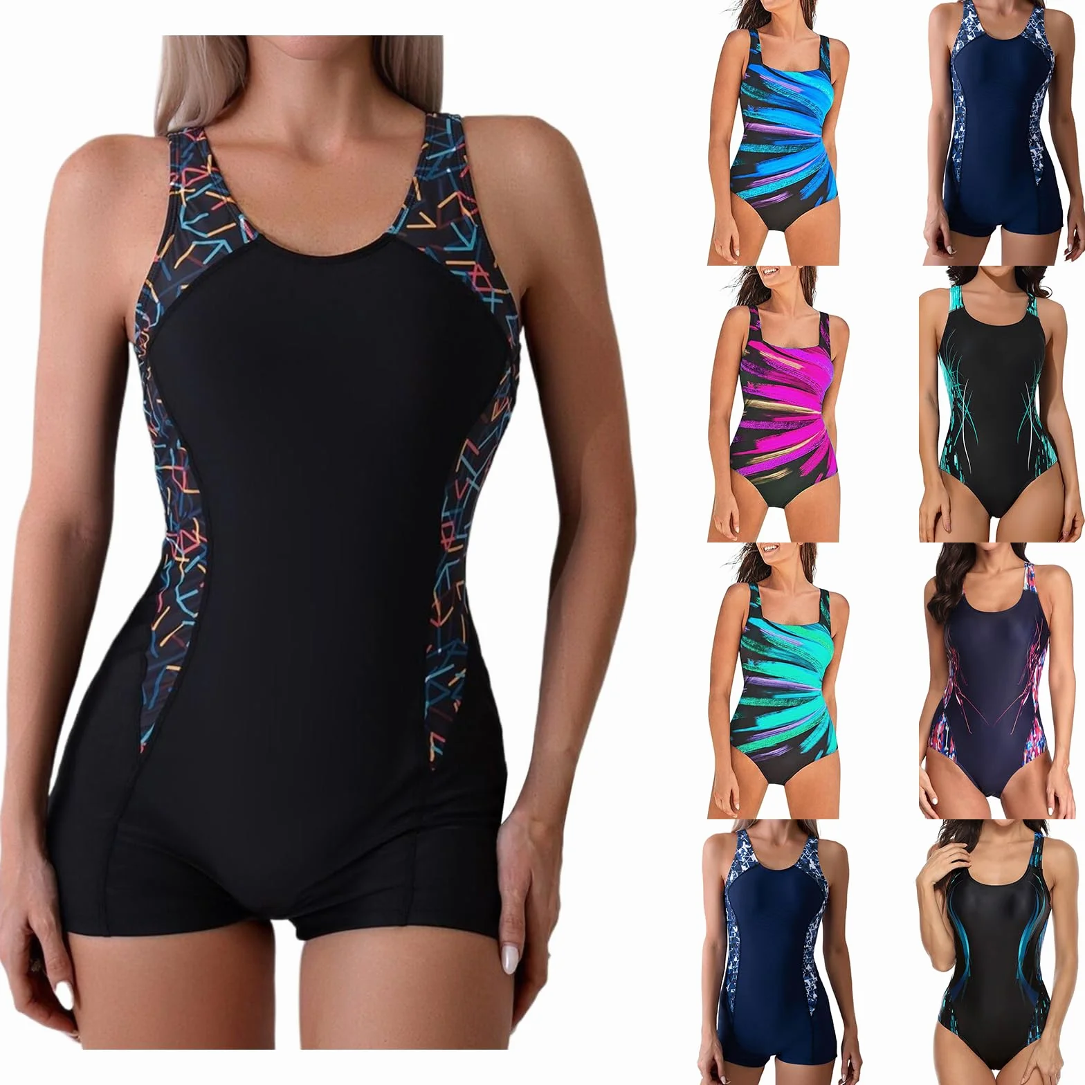 Maillot De Bain Femme 1 Pièce Style Shorty Gainant Ventre Plat Coques Amovibles Push Up Monokini Noir