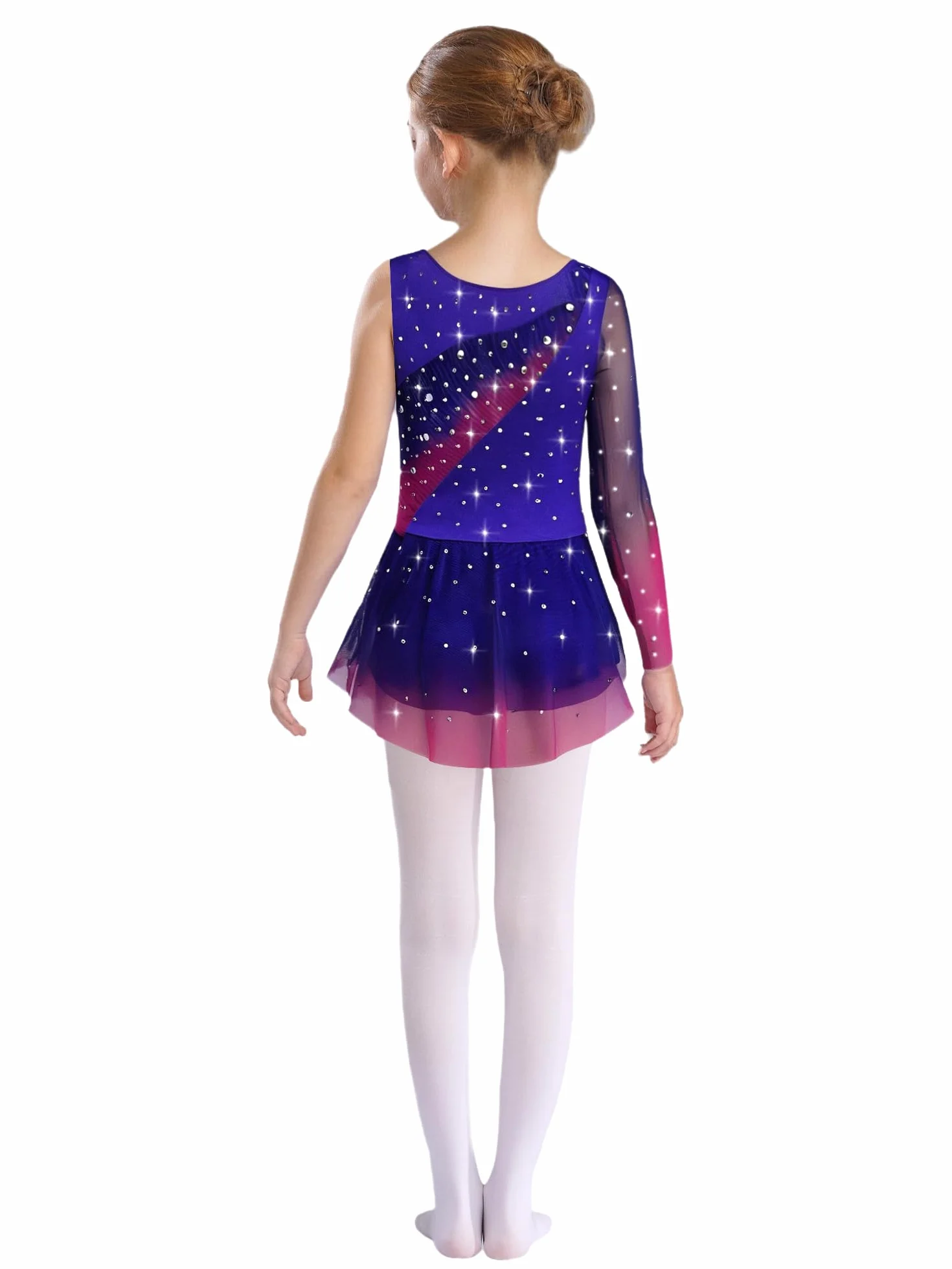 Robe Patinage Artistique Asymétrique Une Epaule Strass Justaucorps Gymnastique Danse Enfant 5-16 Ans