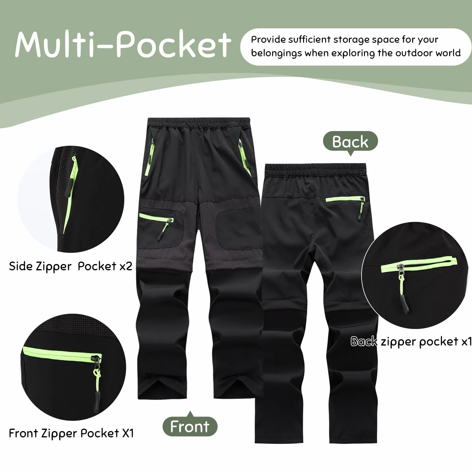Pantalons de randonnée 2-en-1 Zip Off pour Enfants Garçons Filles Séchage Rapide d'été
