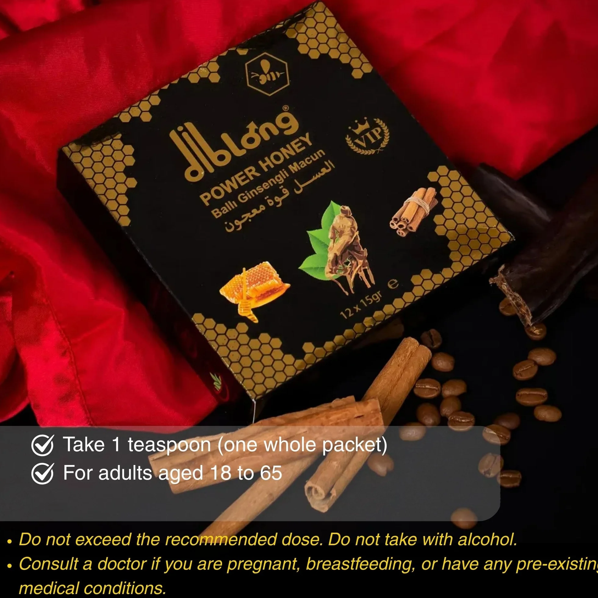 Diblong Miel Herbal Naturel – Lot de 12 Sachets x 15 g – Miel avec Ginseng, Maca et Gelée Royale – Fabriqué en Turquie