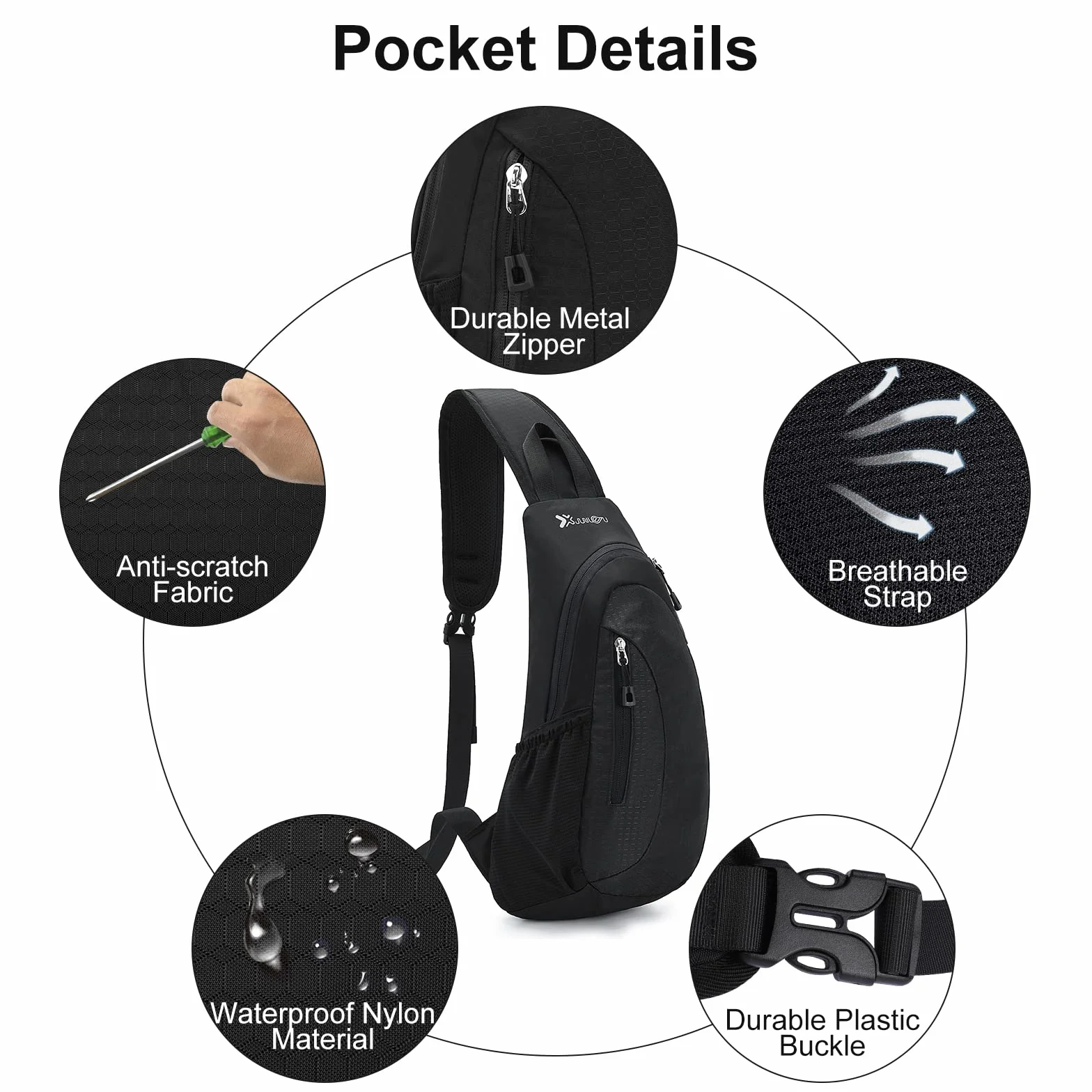 Sacoche Homme Bandouliere Grande Capacité Sac de Poitrine Léger Étanche Sling pour Hommes Femmes Randonnée Cyclisme Voyage Noir Carbone