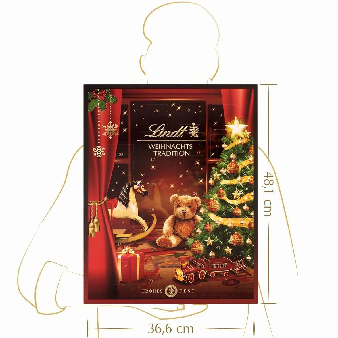 Lindt Calendrier de l'Avent 2024 au chocolat traditionnel 2024, 253 g, 24 chocolats et chocolats différents, cadeau au chocolat pour la période de Noël
